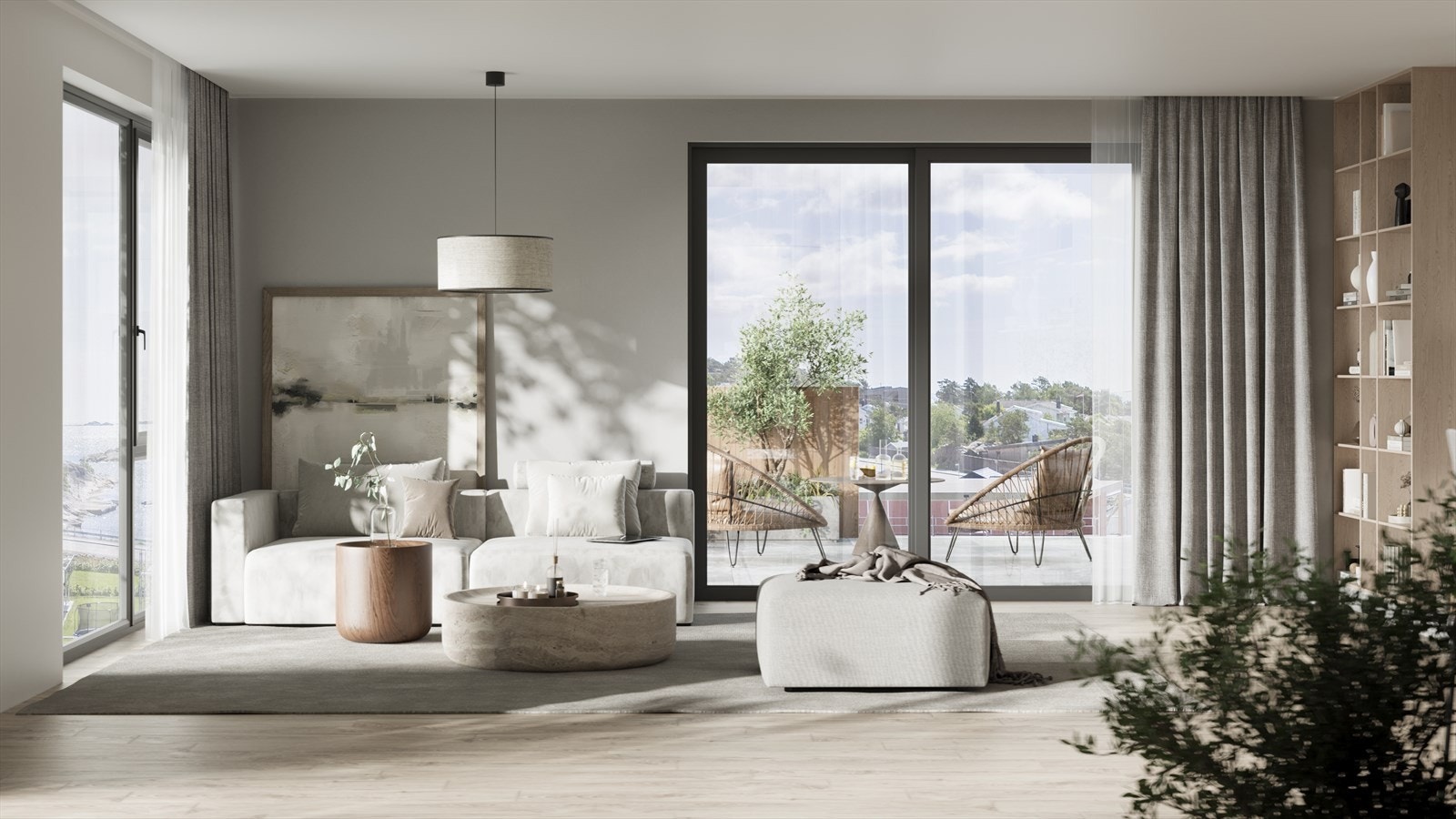 Store vinduflater som gir stua mye lysinnslipp og en god romfølelse! Galleribilde