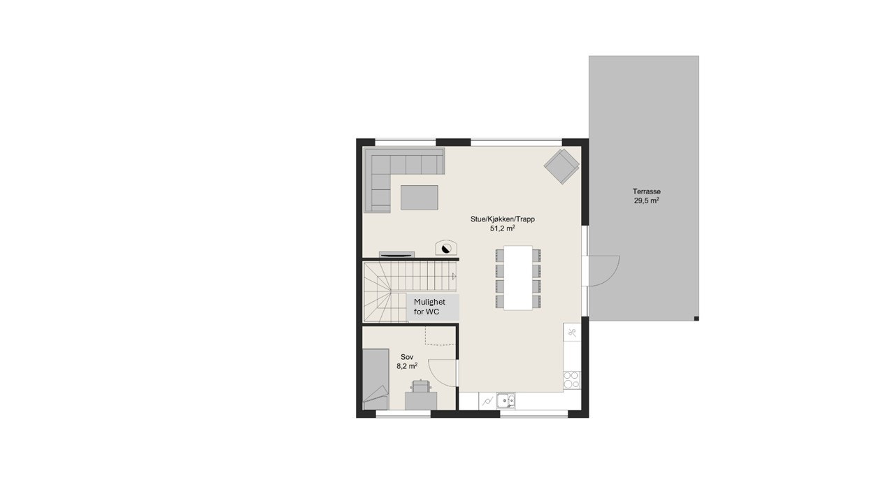 Bolig 2, Plan 2.etasje med mulig plassering av WC Galleribilde