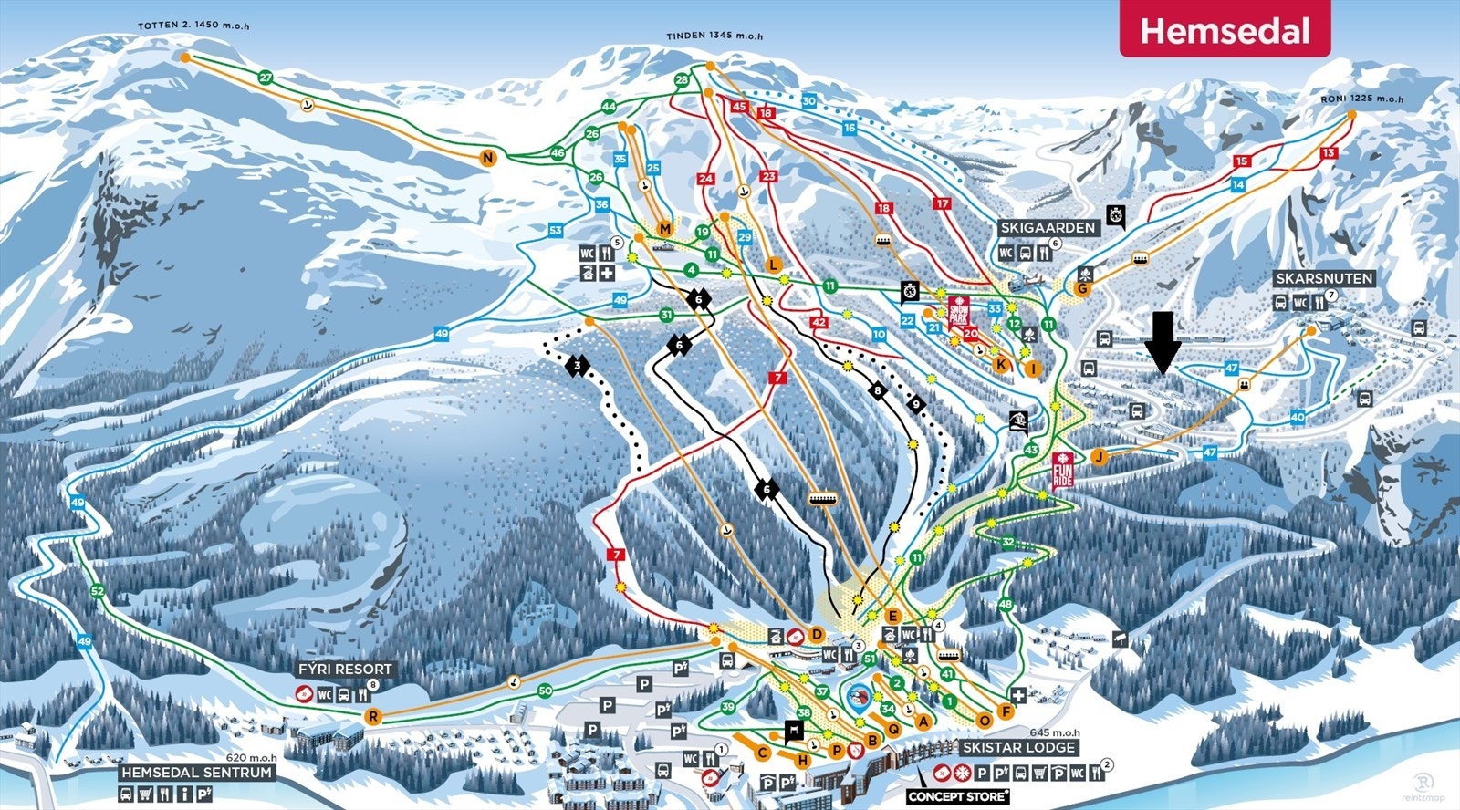 Løypekart Hemsedal Skisenter. Galleribilde