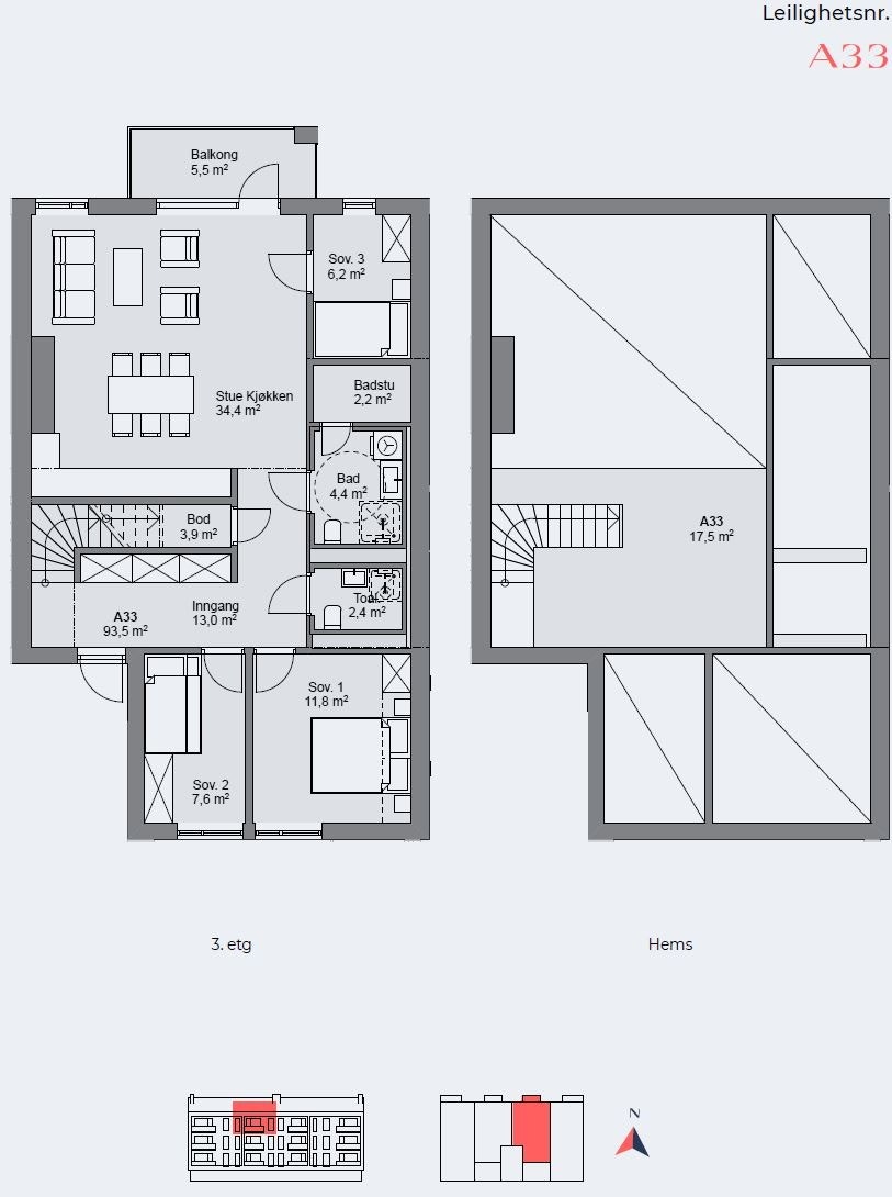 Planløsning og beliggenhet Galleribilde