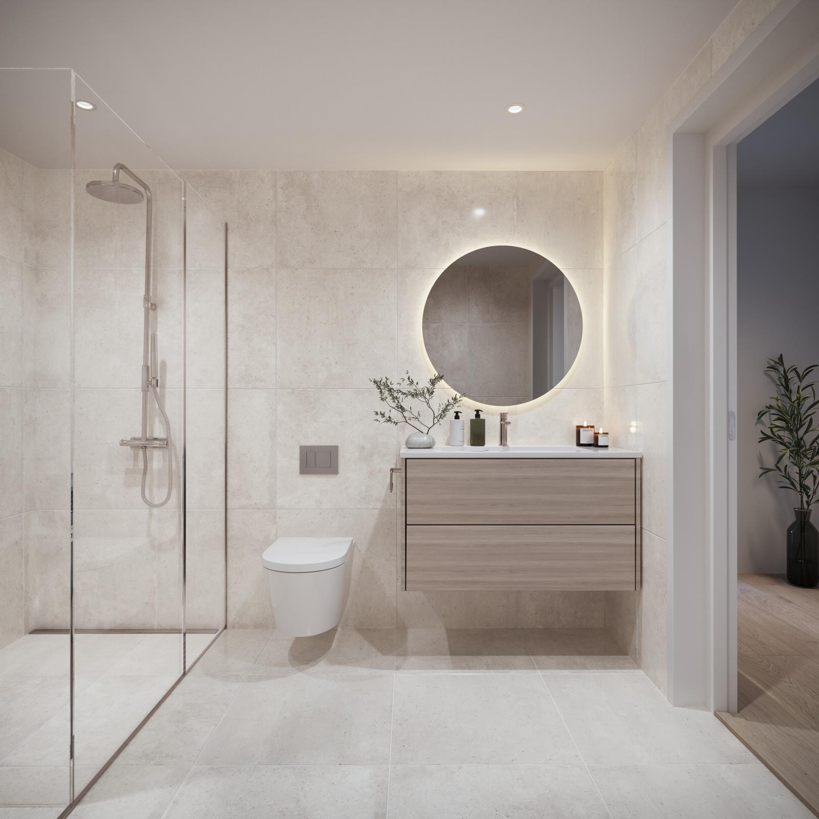 Velg mellom lyst og mørkt baderomskonsept. Galleribilde