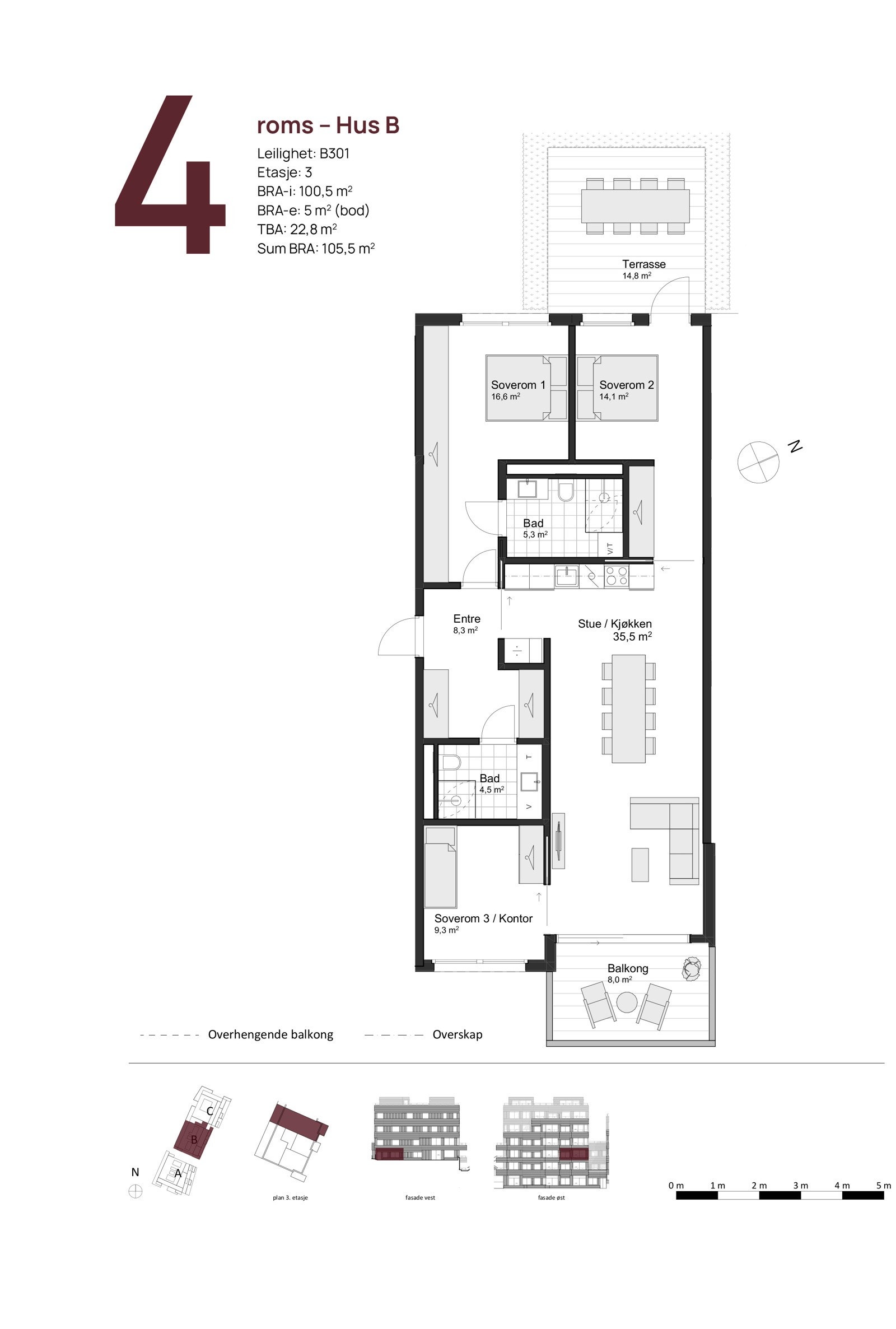 B301 Hus B - salgstegning Galleribilde