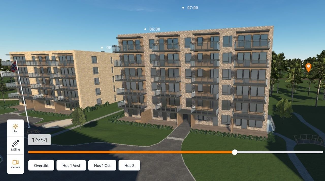 Virtuell 3D-modell med solstudie, se hjemmesiden Galleribilde