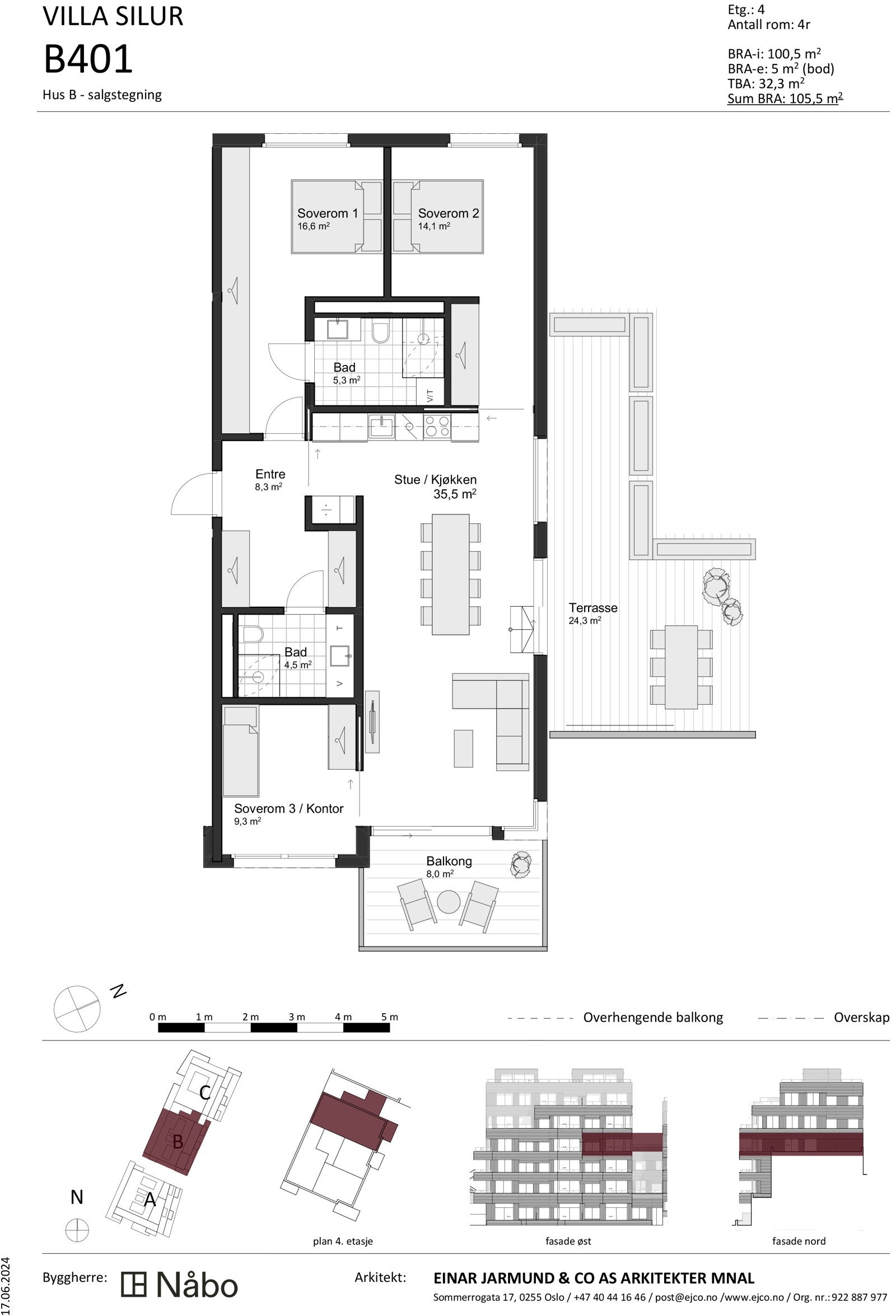 B401 Hus B - salgstegning Galleribilde