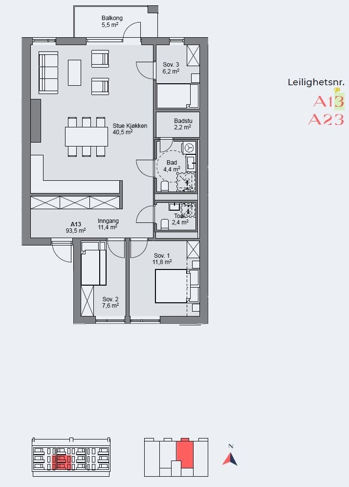 Planløsning og beliggenhet Galleribilde