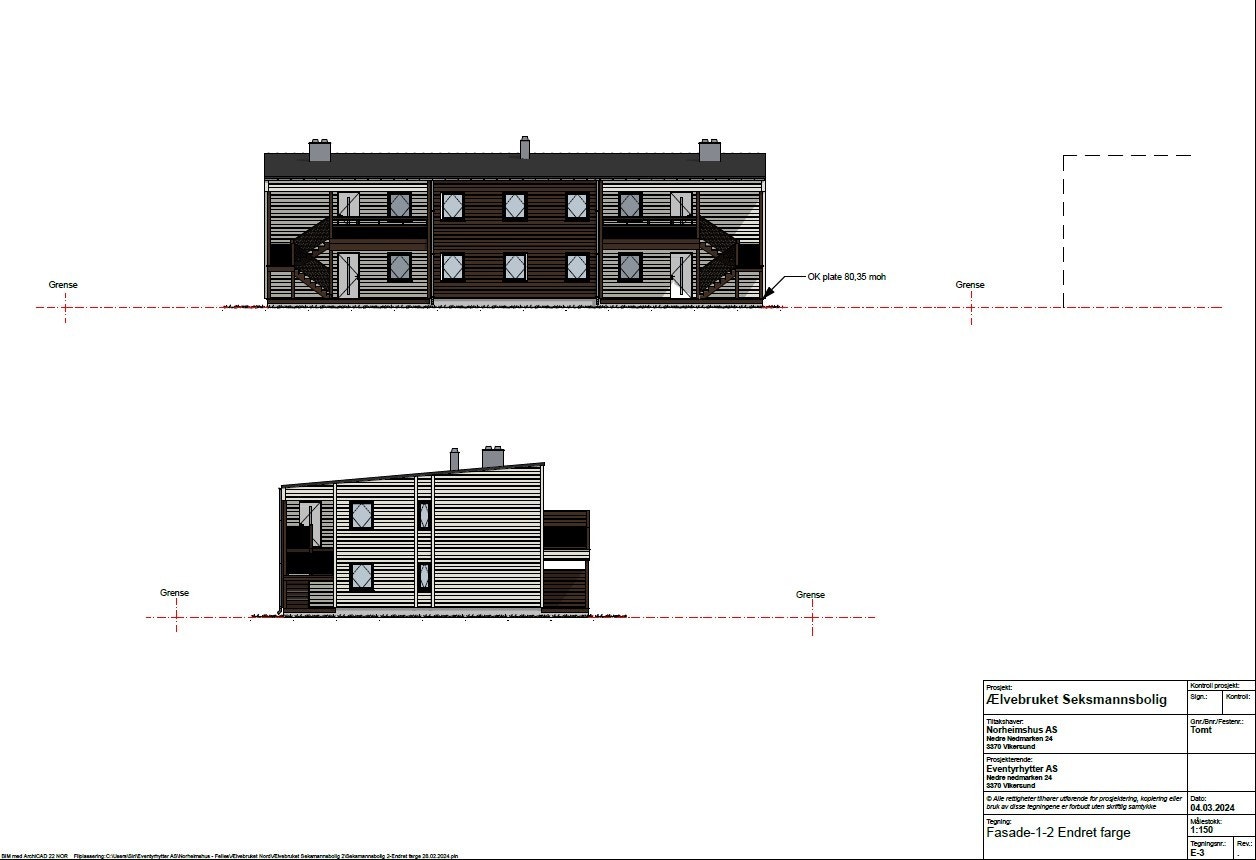Fasadetegning - Nord/vest (Seksmannsbolig nr. 2) Galleribilde