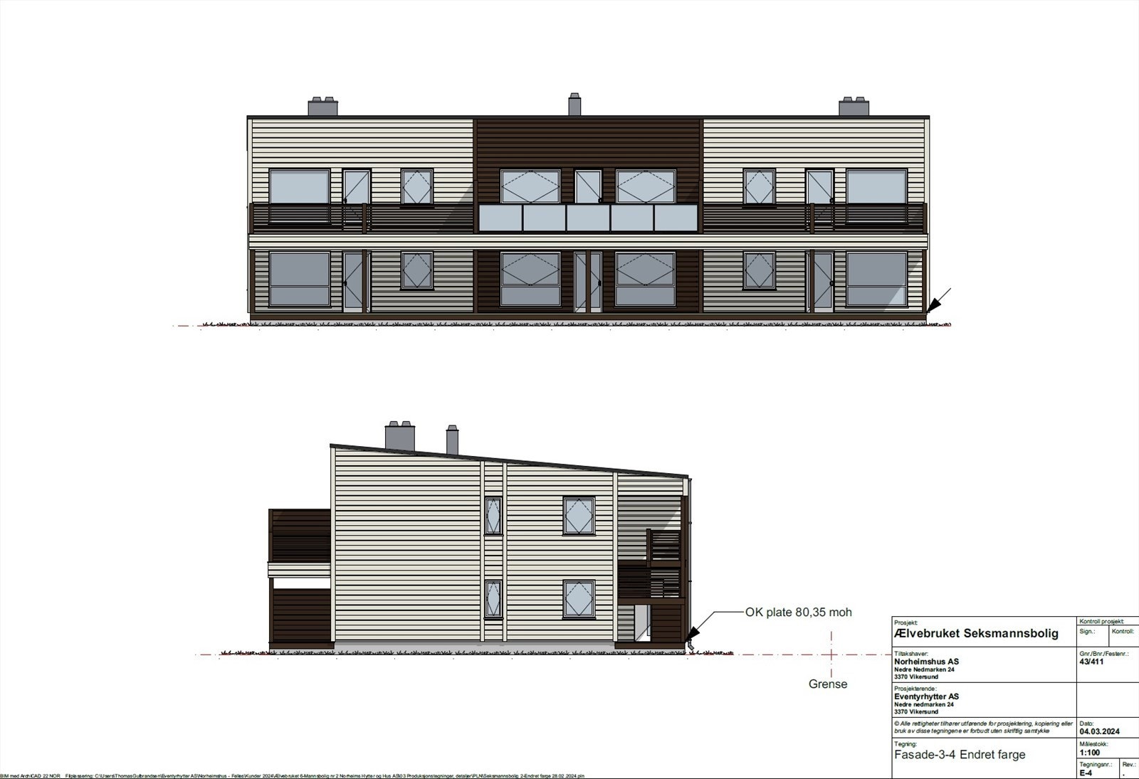 Fasadetegning - Sør/øst (seksmannsbolig nr. 2) Galleribilde