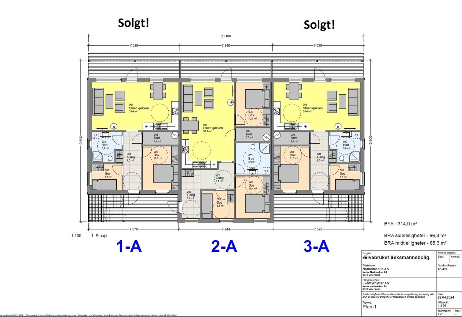 Plantegning - 1.etg (seksmannsbolig nr. 2) Galleribilde