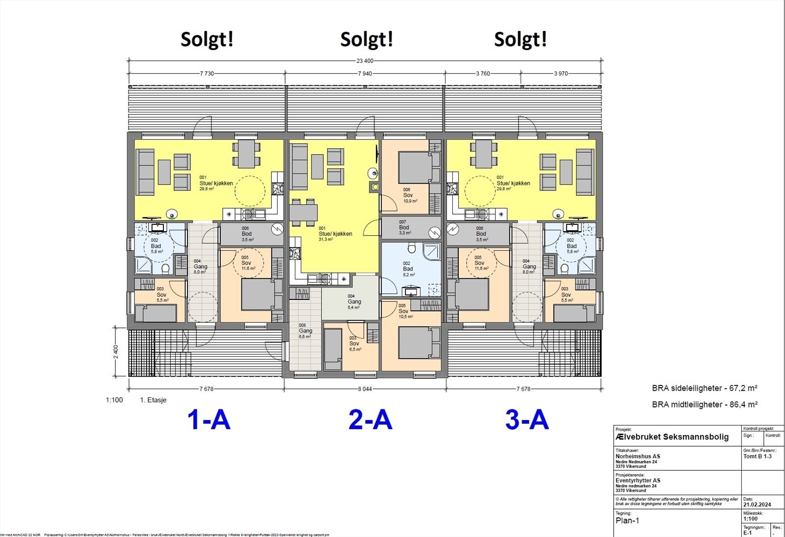 Plantegning - 1.etg (seksmannsbolig nr. 1) Galleribilde