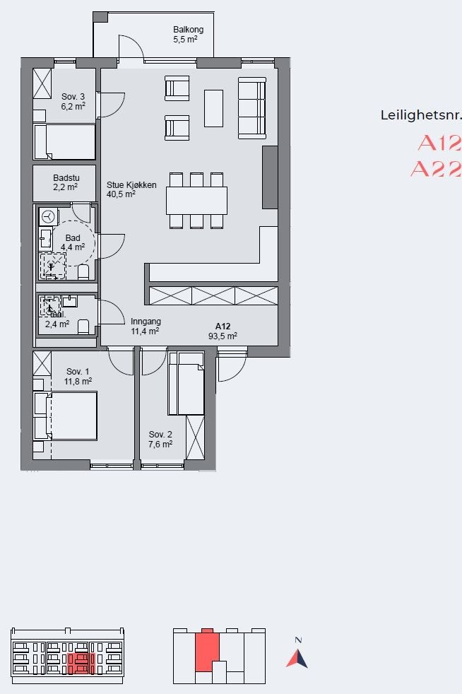Planløsning A12 - 1. etg. og A22 - 2. etg. Galleribilde