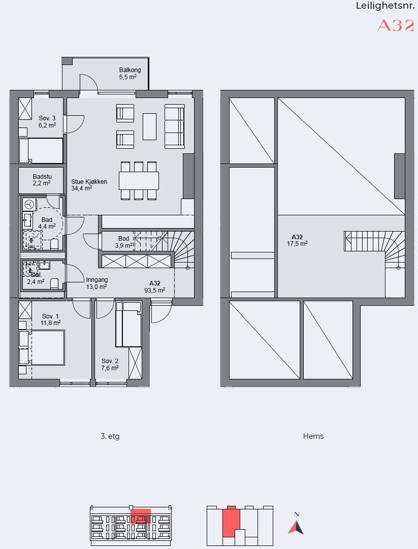 Planløsning A32 - 3. etg. Galleribilde