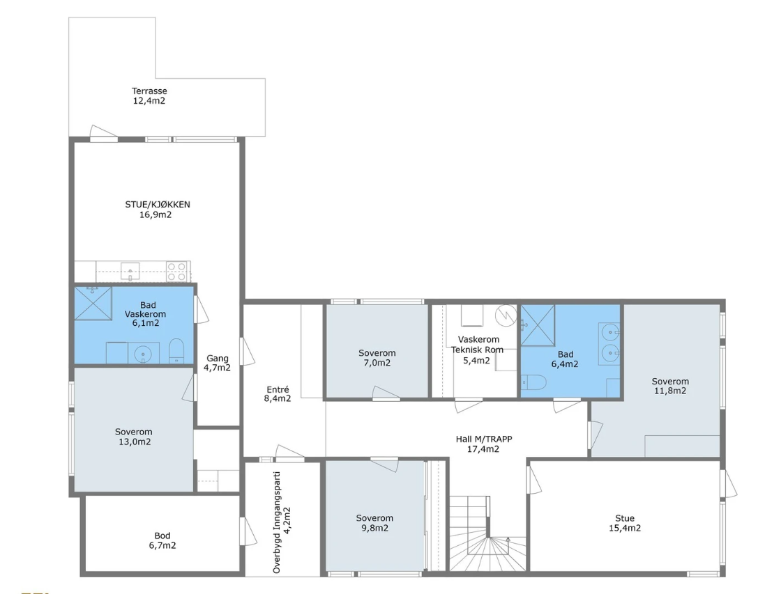 Hybelen er til venstre på plantegningen Galleribilde