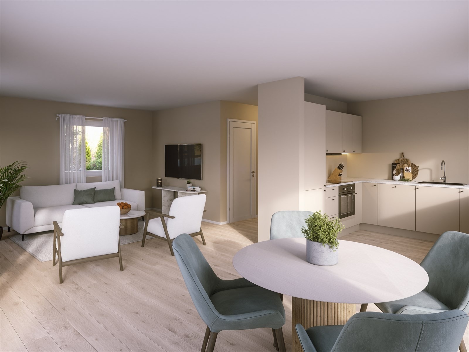 Illustrasjon av stue/ kjøkken Galleribilde