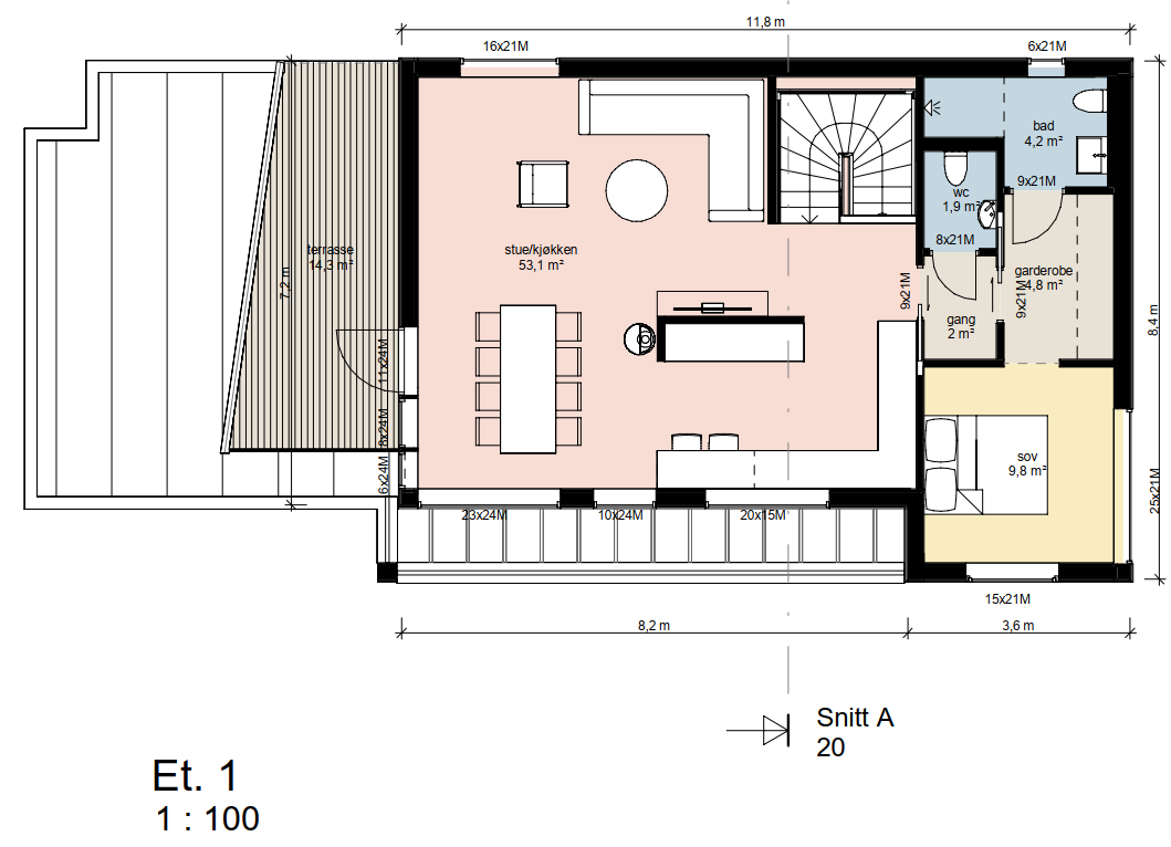Plan 1. etg. Bolig B Galleribilde
