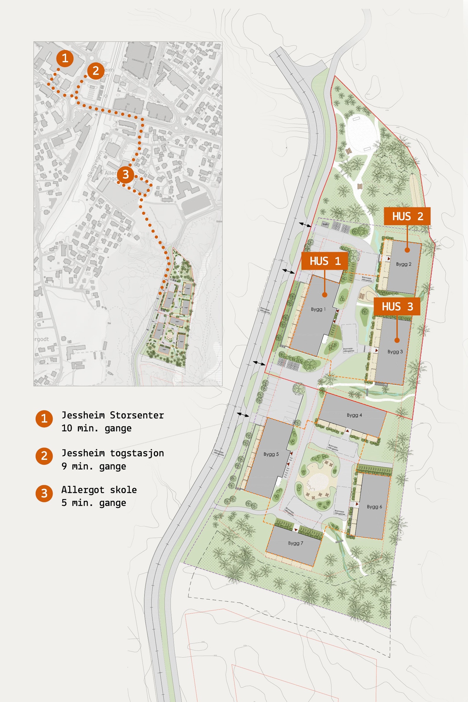 Oversikt over området (leiligheten ligger i Hus 3) Galleribilde