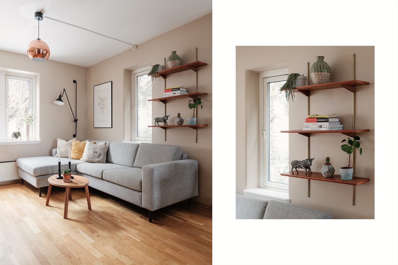 Innvendig møtes du av en luftig atmosfære og moderne preg, med parkett på gulv og glatte vegger i en harmonisk fargepalett som får de fleste til å føle seg hjemme. Galleribilde