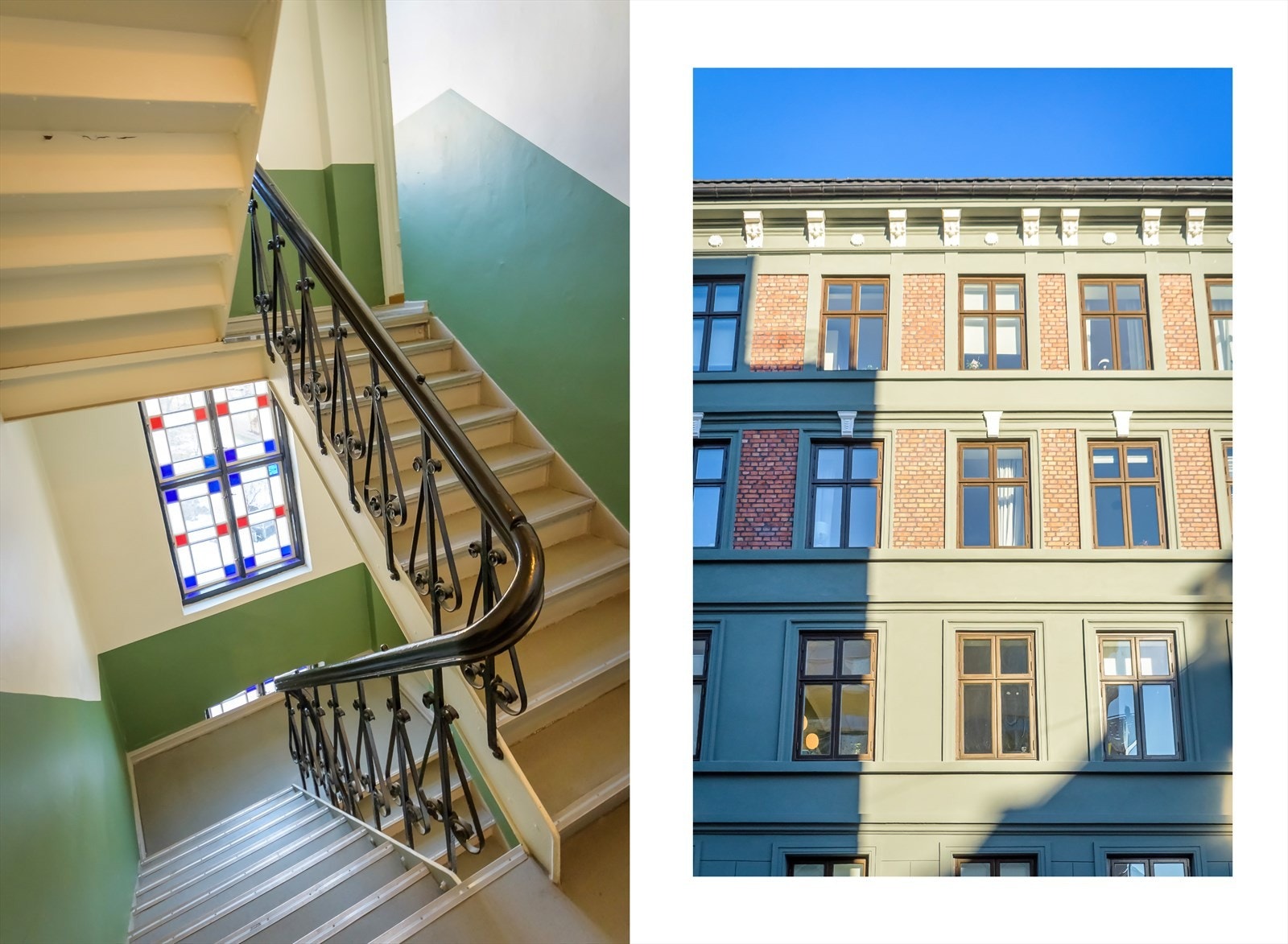 Borettslagets fellesarealer og fasade ble pusset opp og restaurert i 2023 med blant annet nye vinduer. Galleribilde