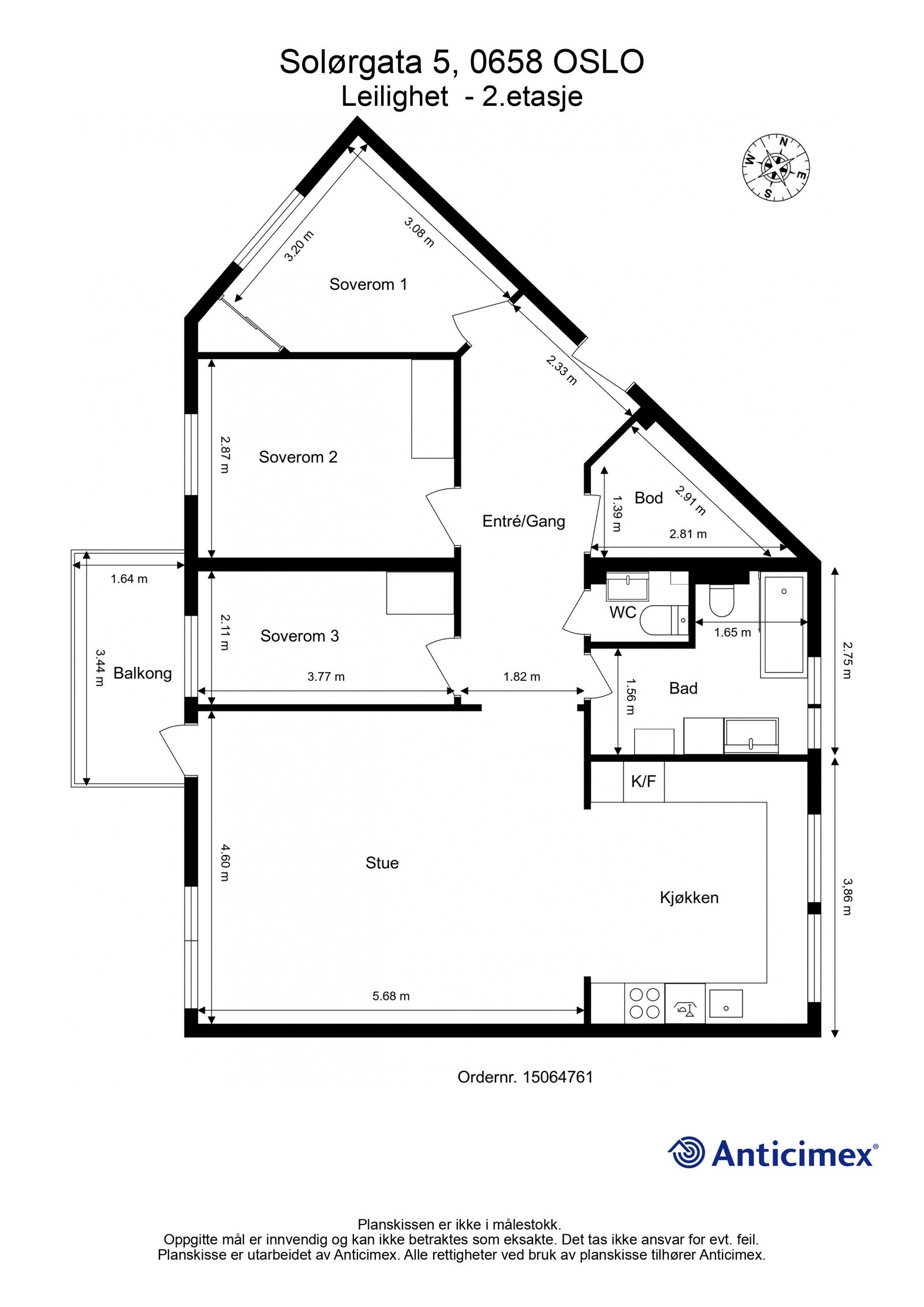Plantegning må til for en så romslig leilighet! Her med mål. Garasjeplass og svær bod følger også med på kjøpet. Galleribilde