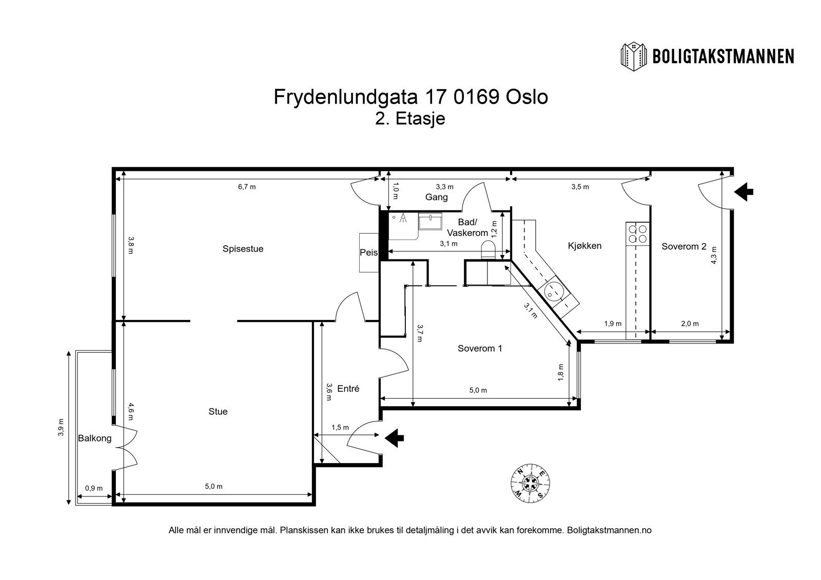 Plantegning. Boligen disponerer en bod i oppgangen, en loftsbod og en kjellerbod. Galleribilde