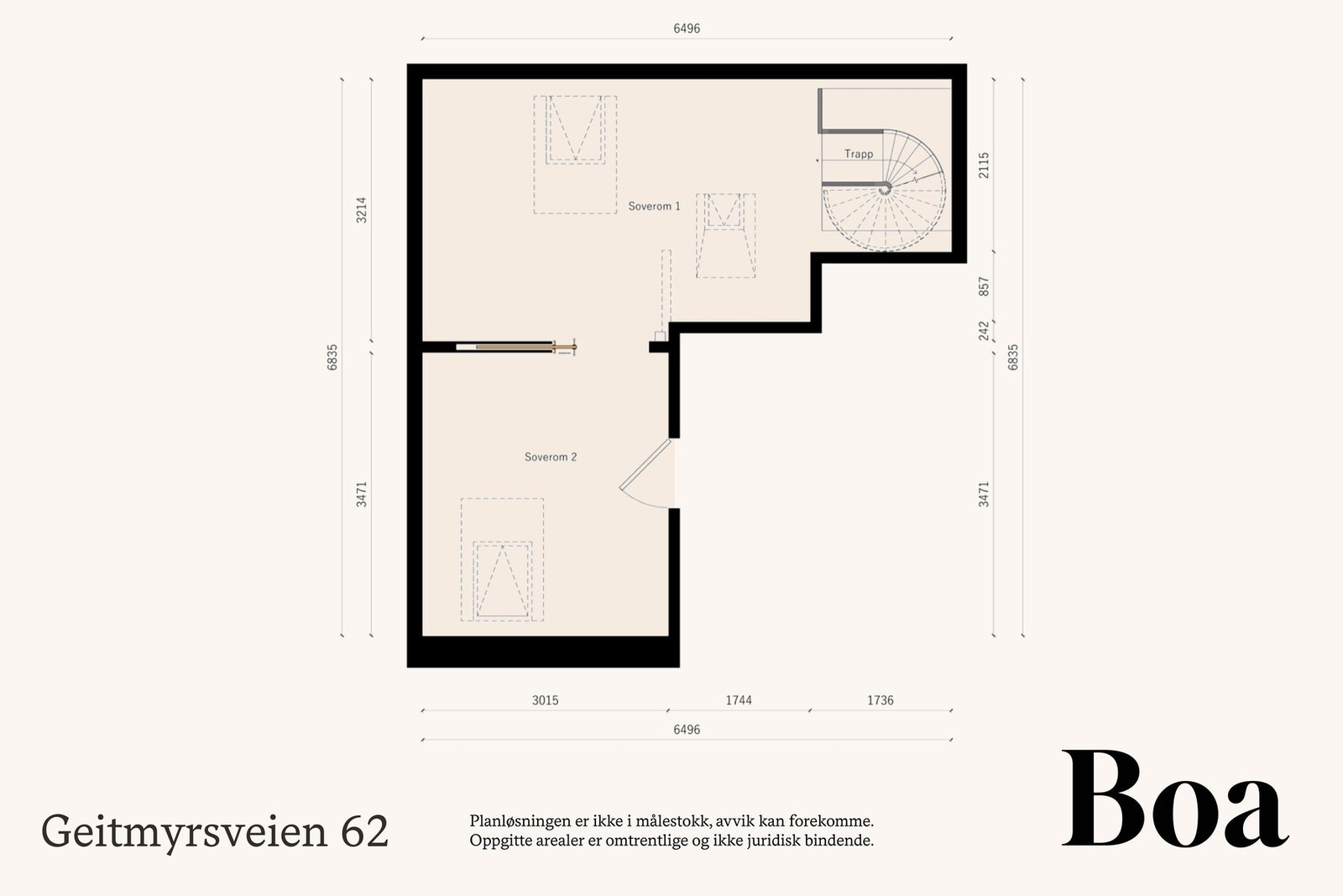 Loftet er i dag benyttet som ´barnas avdeling med to gode soverom vegg i vegg. Det er mulighet for å søke om ytterligere utbygging av loftet. Galleribilde