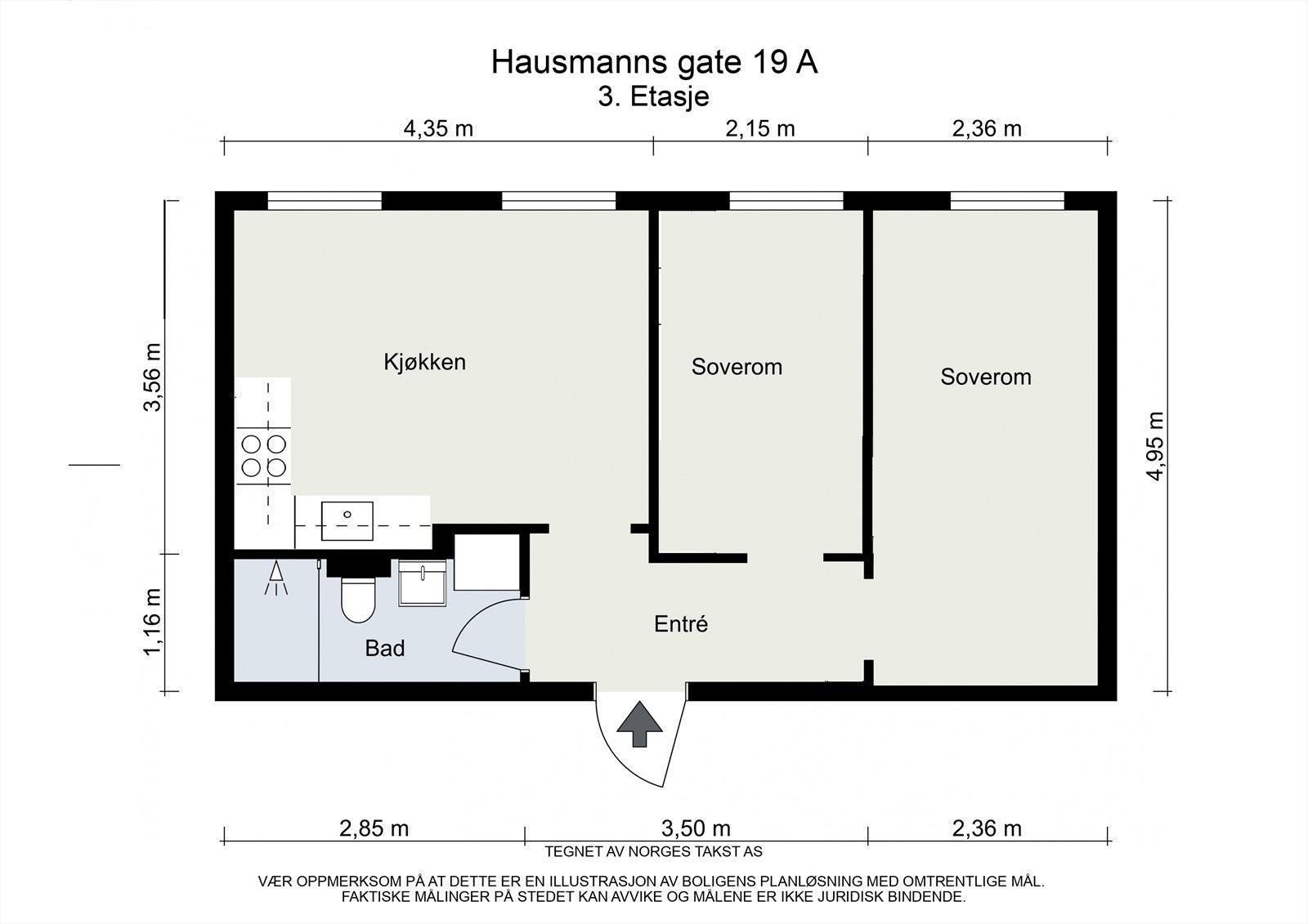 Alternativ planløsning med to soverom. Galleribilde