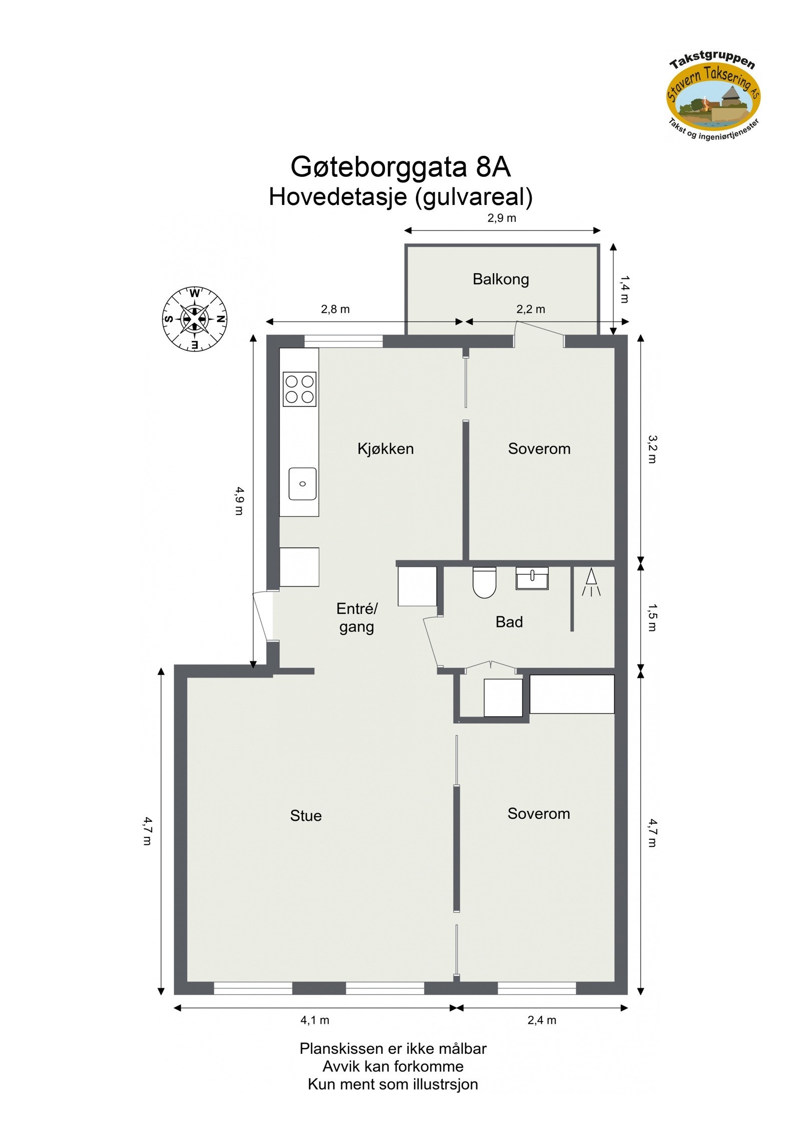 Plantegning med mål. Galleribilde