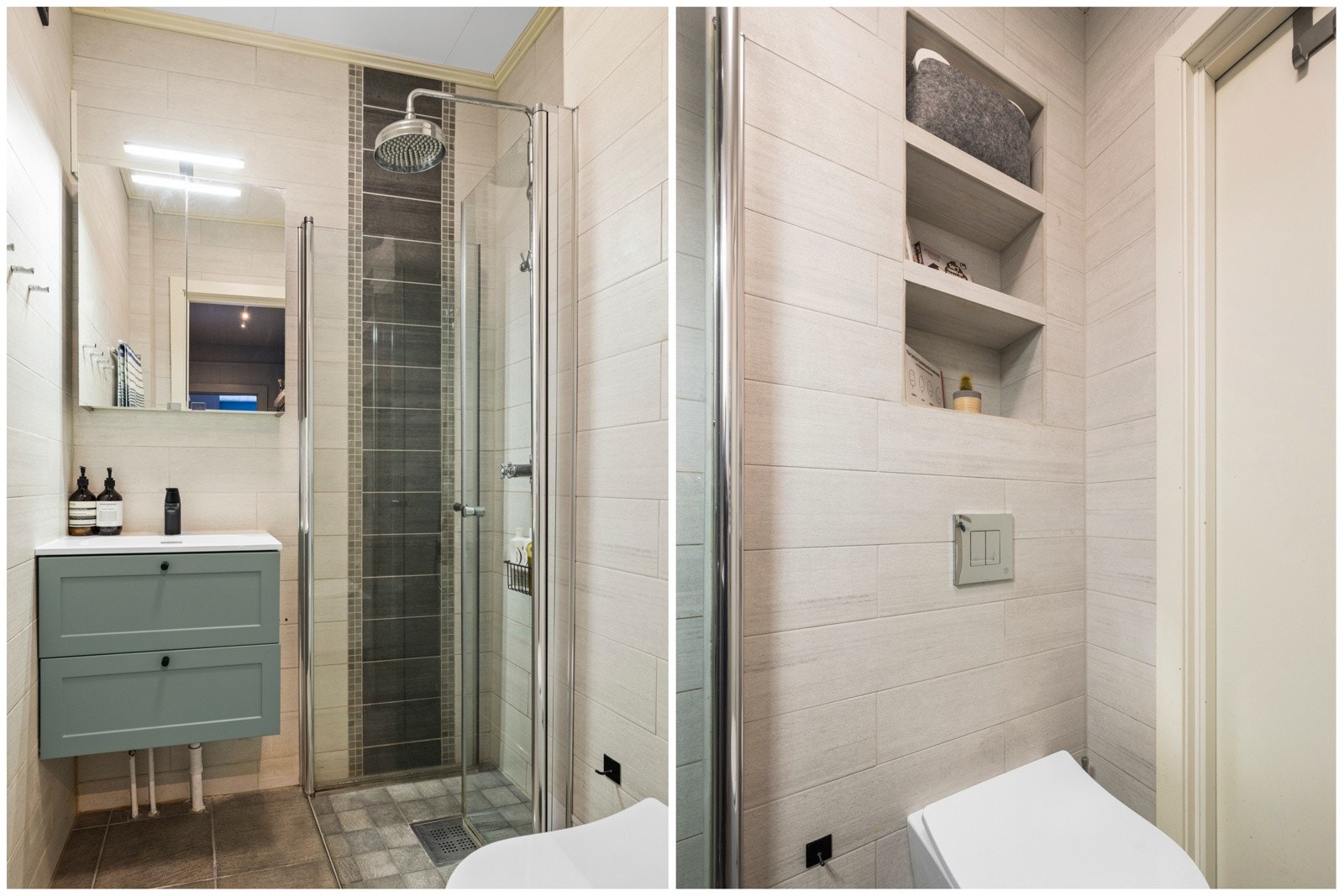 Baderommet er opplyst å være overflate oppusset i 2015 (flis på flis) ifølge tidligere salgsoppgave. Servantskap med profilerte fronter fra 2024. Galleribilde