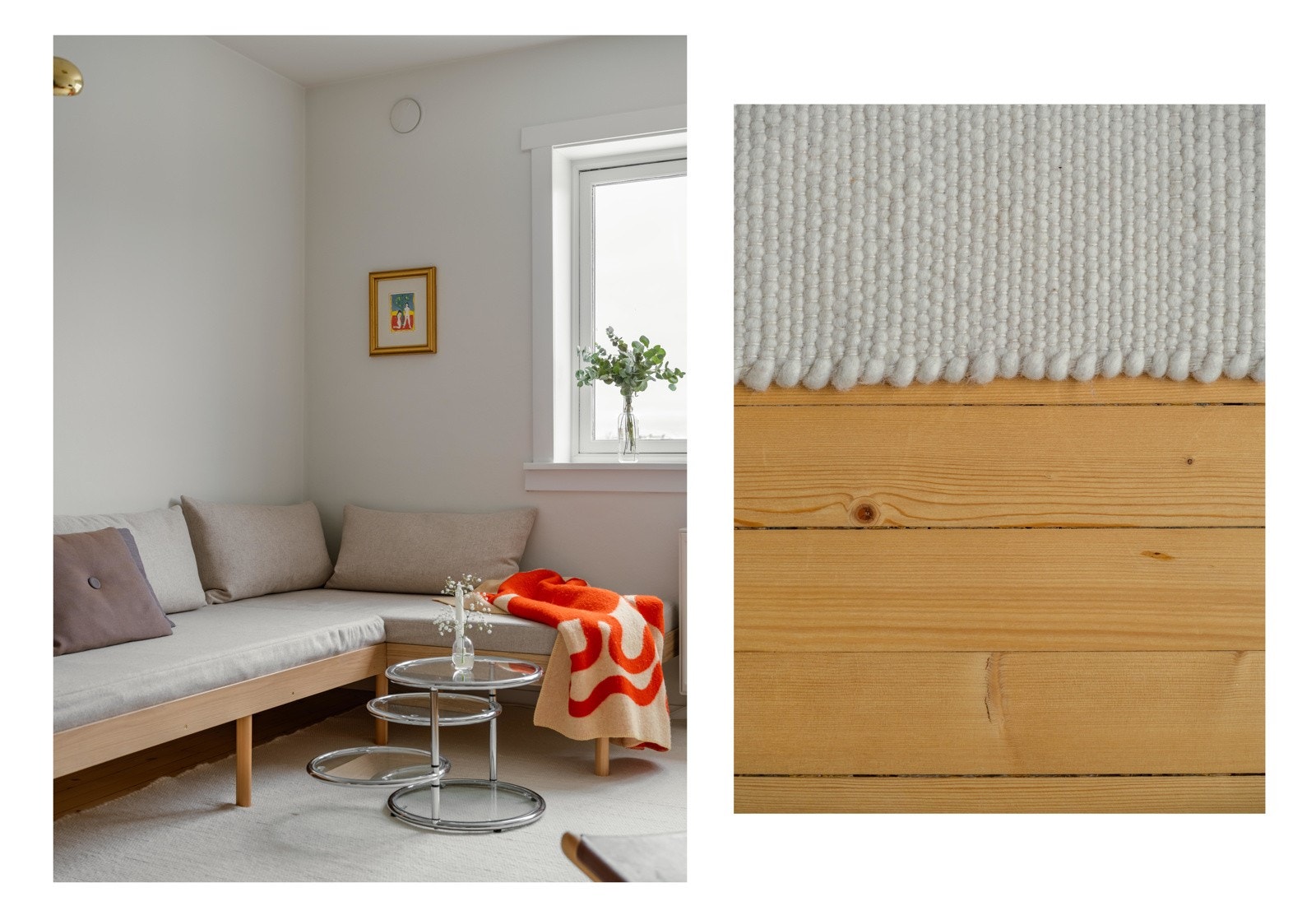 Slipt og oljet originalt gulv i stue, kjøkken og entré. Galleribilde