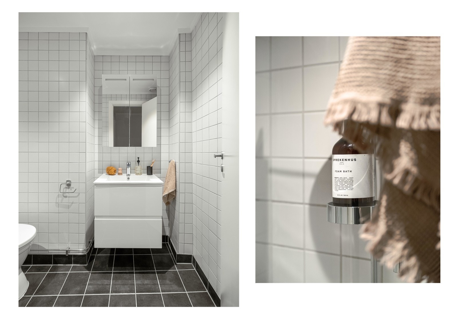 Baderommet ble i 2006 pusset opp i regi av borettslaget. Innredningen var ny i 2024. Galleribilde