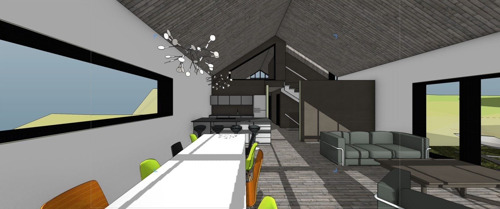 Illustrasjon av stue/kjøkken 1.etasje iht. gitt rammetillatelse. Galleribilde