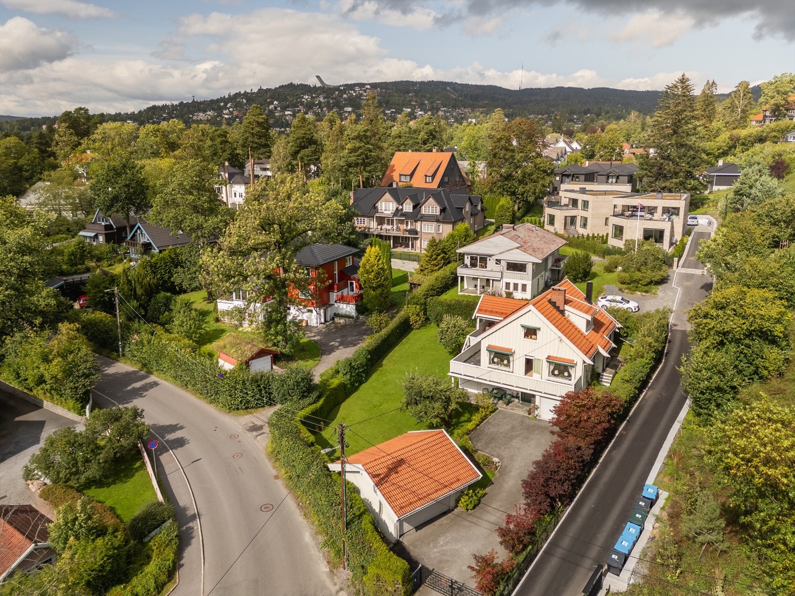 Pent opparbeidet tomt med stor plen, hekker, øvrig beplantning og frukttrær. Galleribilde