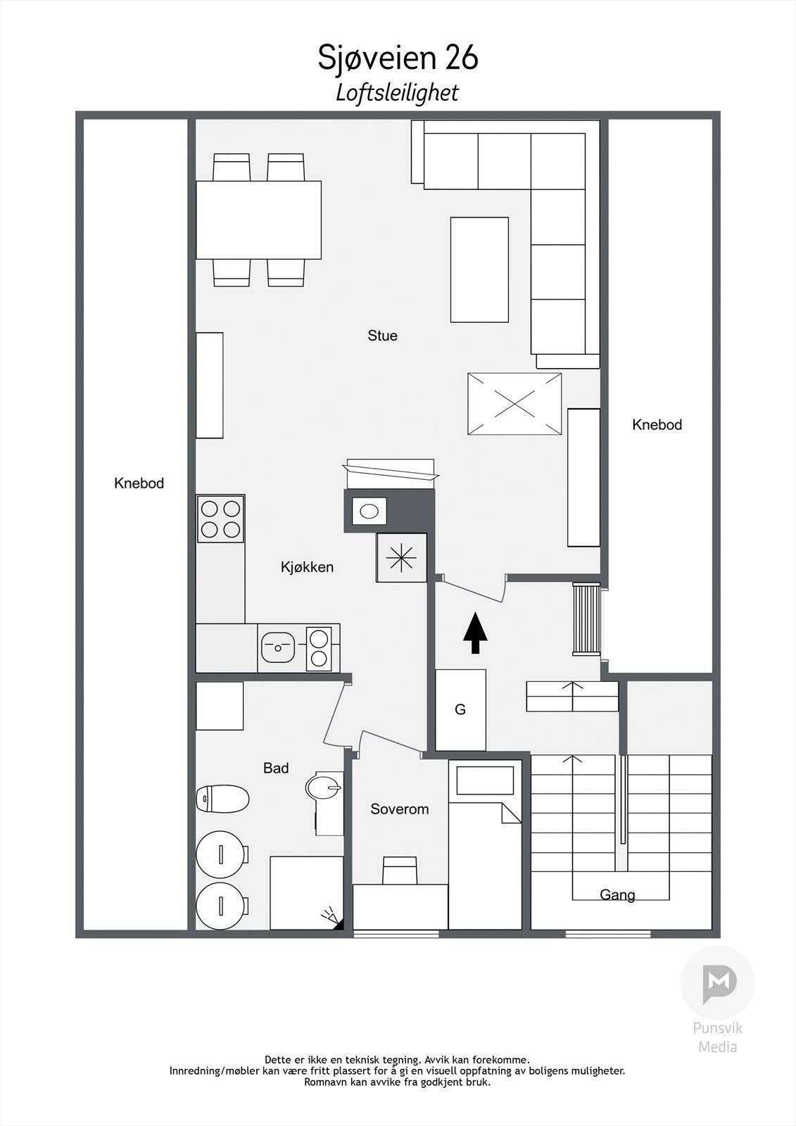 Plantegning loftsetasjen (Rominndelingen er ikke omsøkt og godkjent) Galleribilde