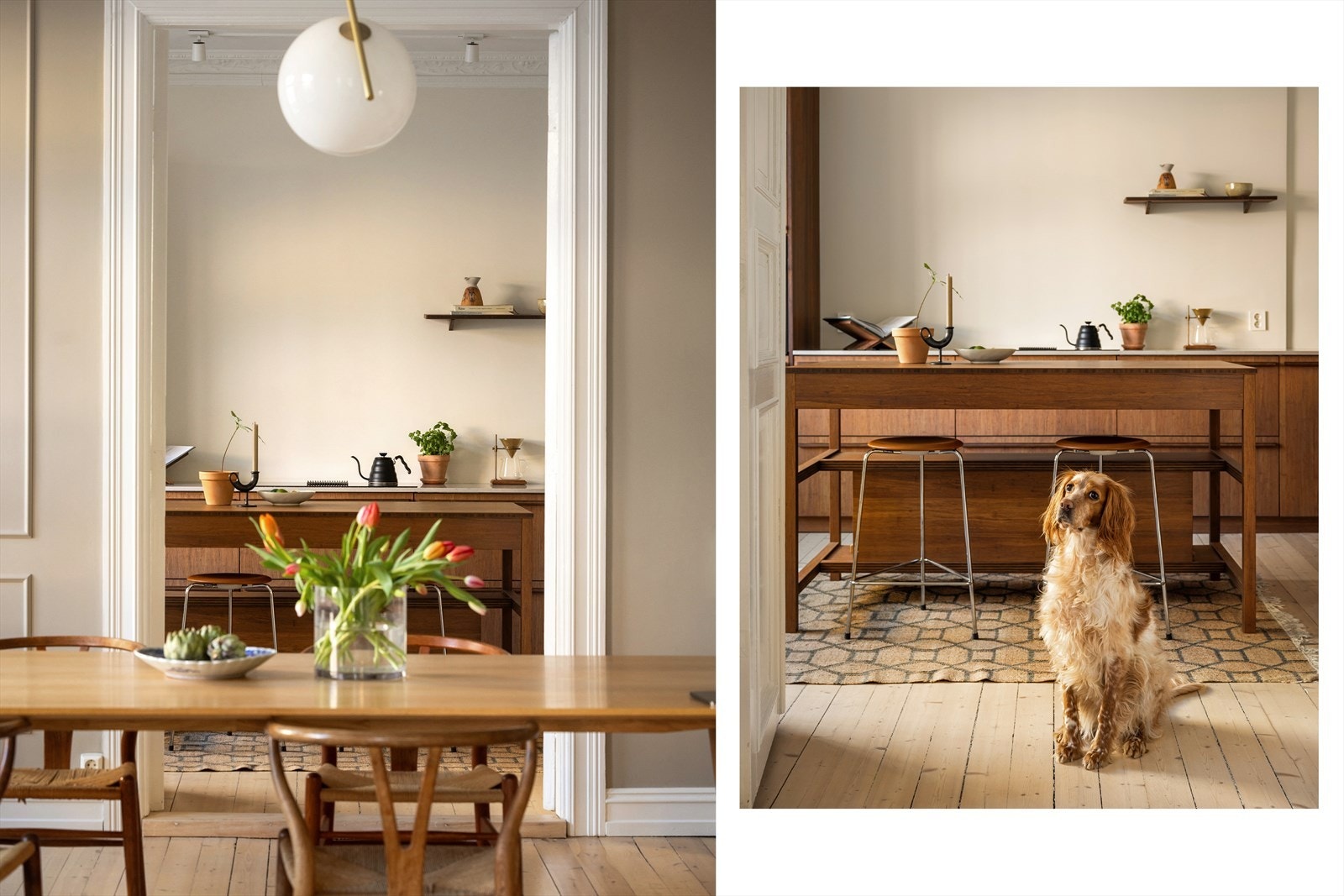 Kjøkkenet er fra 2022 med innredning i bambus, heltre fronter (innmaten er fra Ikea) og påkostet benkeplate i komposittstein. Galleribilde