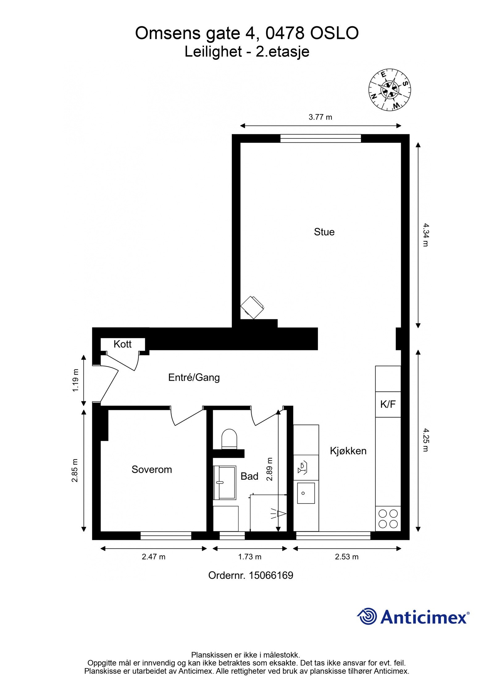 Leiligheten har en praktisk planløsning i 2. etasje. Galleribilde