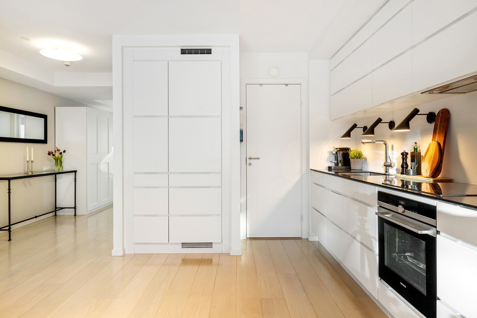 Integrerte hvitevarer består av induksjonstopp, komfyr, oppvaskmaskin og kjøl/frys. Alle hvitevarer på kjøkkenet medfølger i handelen Galleribilde