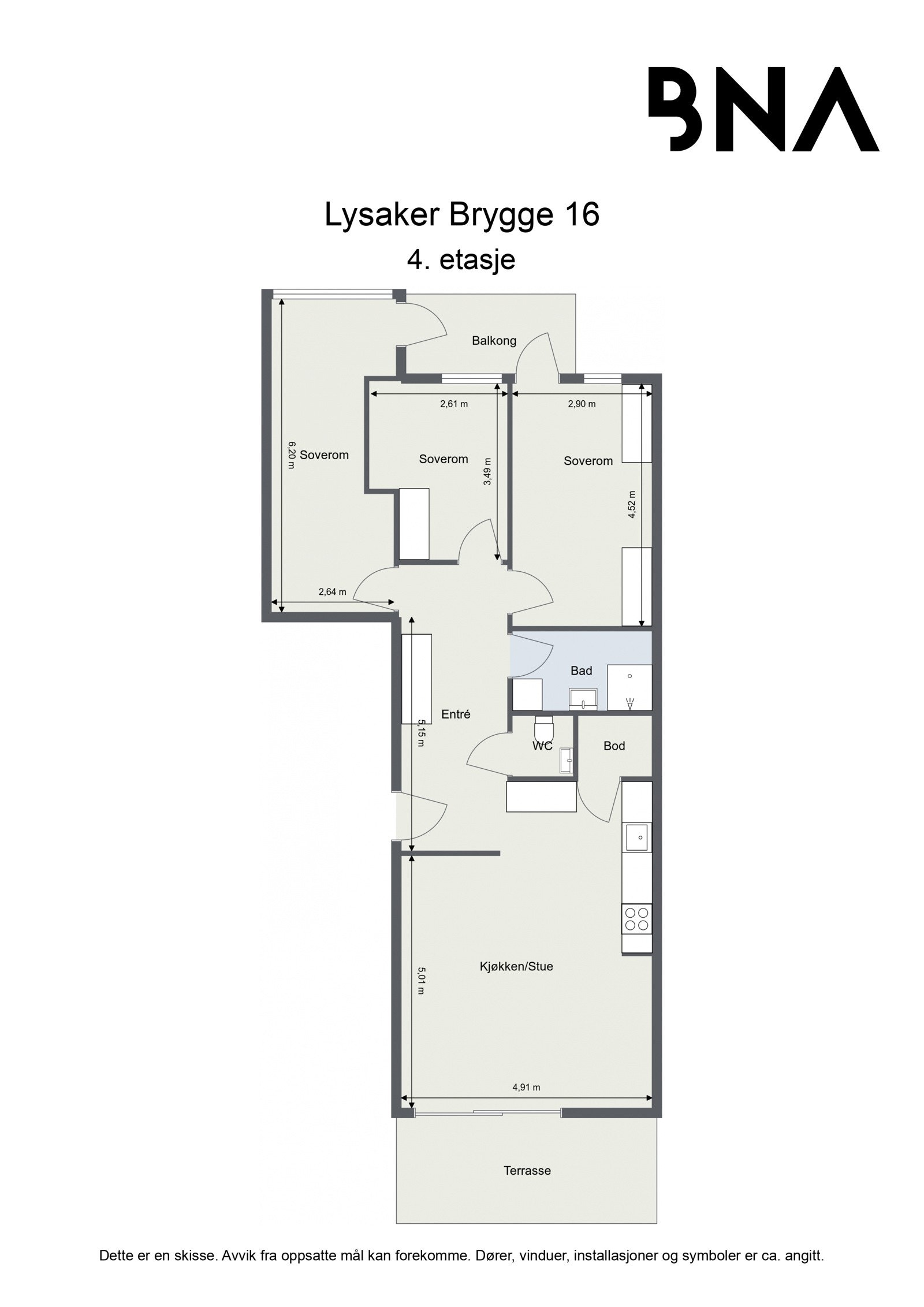 Plantegning. Leiligheten disponerer også en kjellerbod ca. 6 kvm Galleribilde