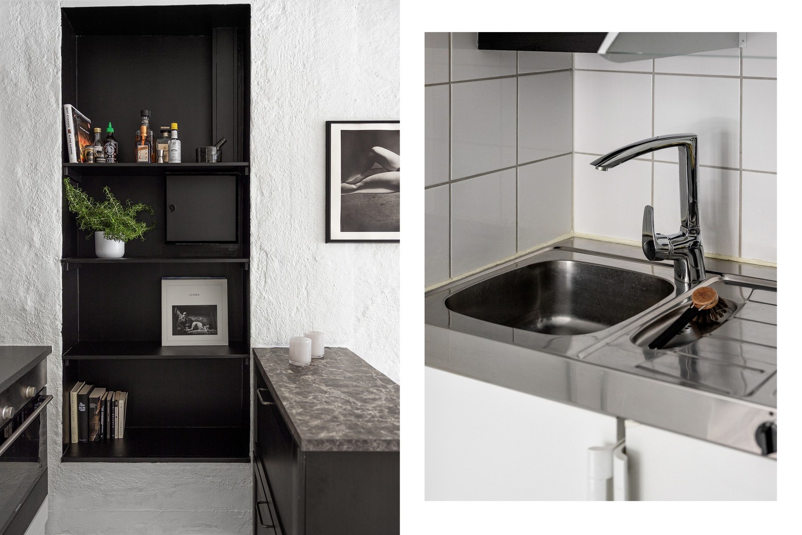 Kjøkkenet er utstyrt med benkekjøleskap, stekeovn, støpejernsplater og kjøkkenventilator tilkoblet mekanisk avtrekk. Galleribilde