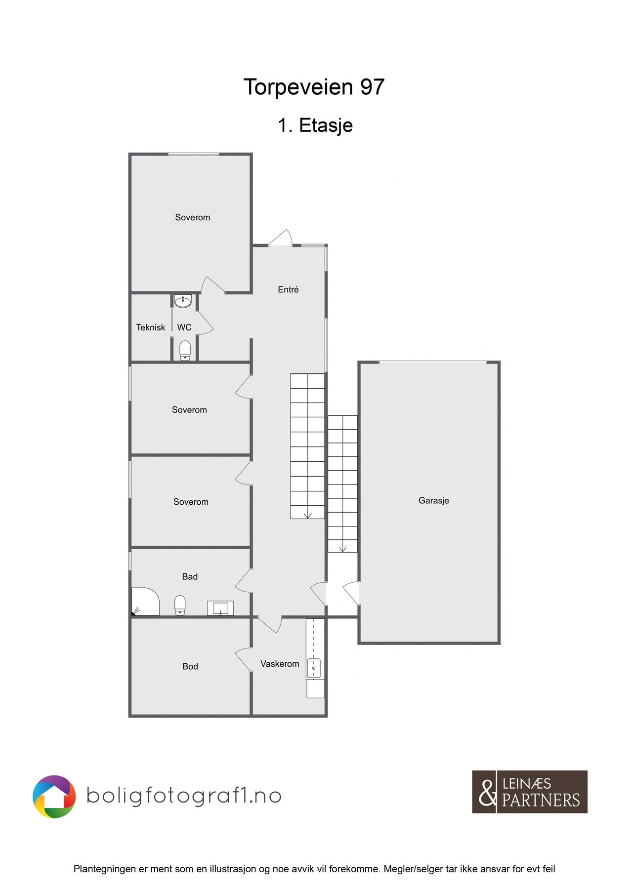 Praktisk planløsning i 1. etasje og garasje Galleribilde