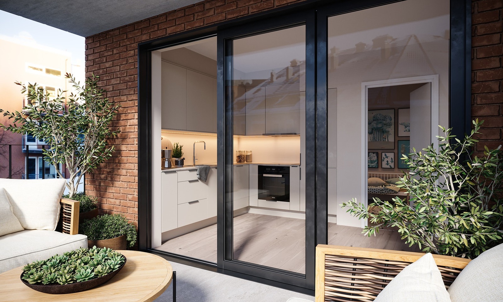 Privat balkong mot vest som gir gode solforhold. Illustrasjonsbilde Galleribilde