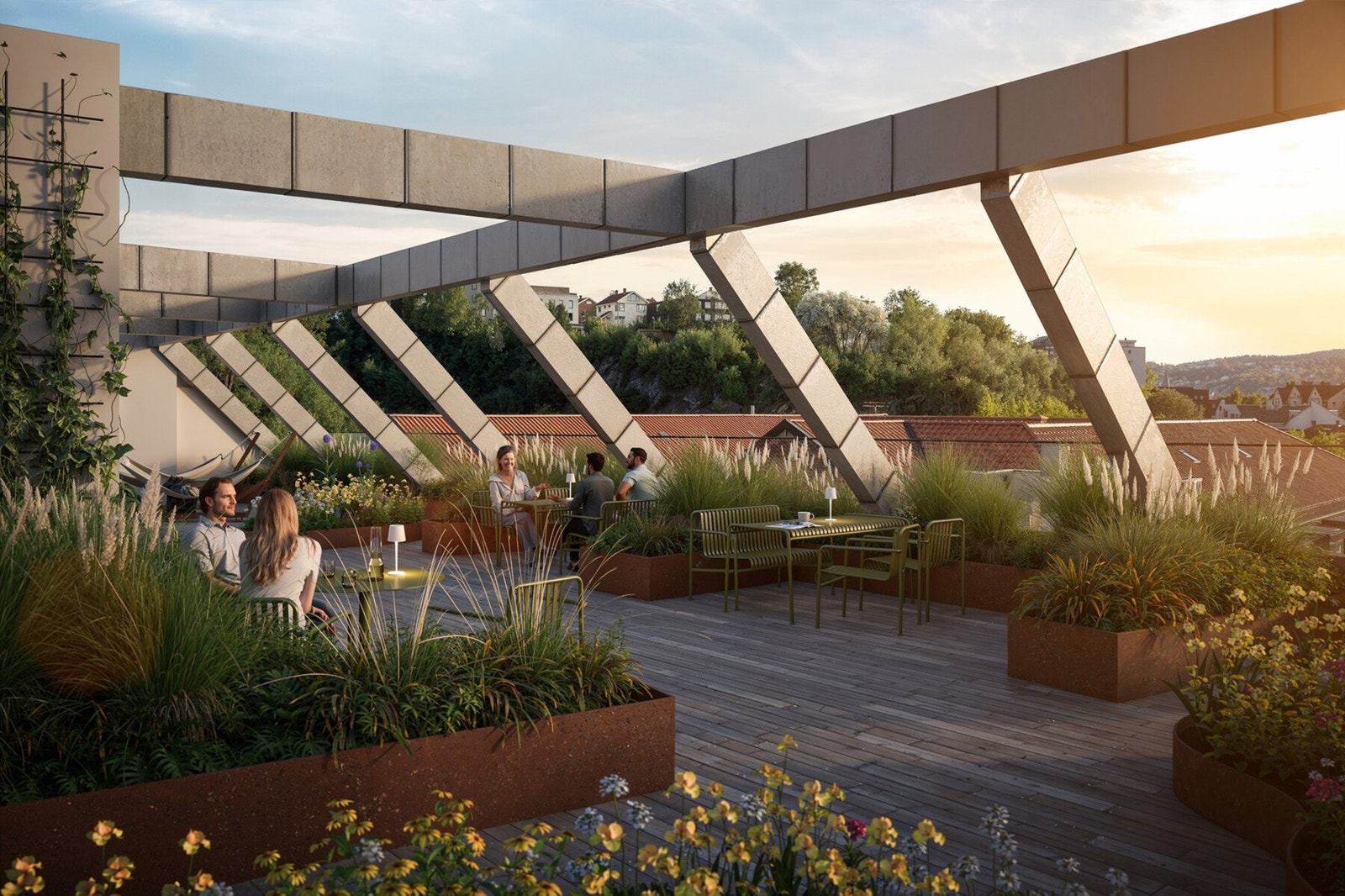 Felles takterrasse for beboerne i det vestlige hjørnet for alle beboere Galleribilde