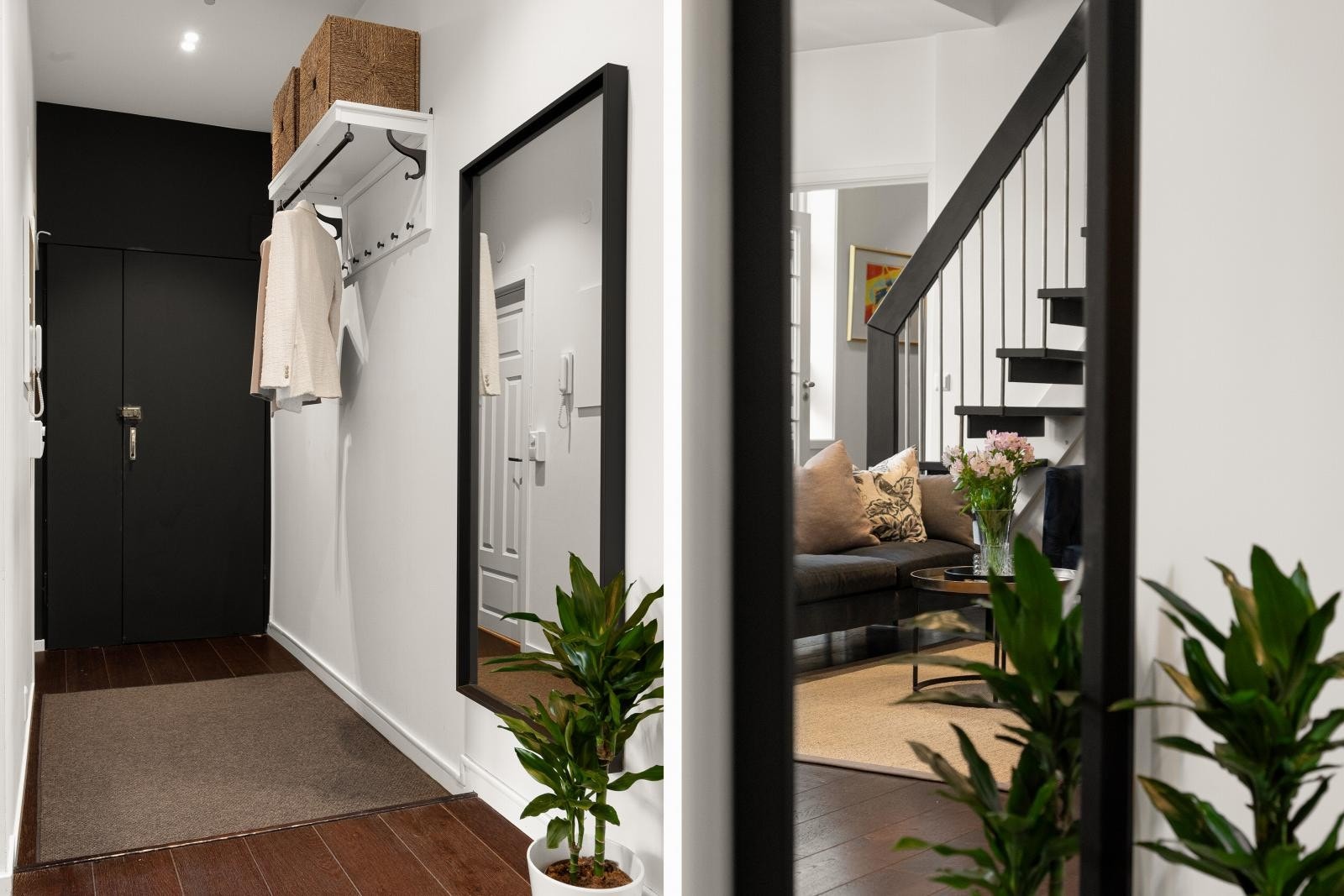 Hyggelig gang med plass til skohyller og klesavheng. Dørcalling med portåpner. Enkel adkomst til separat gjestetoalett fra gangen Galleribilde