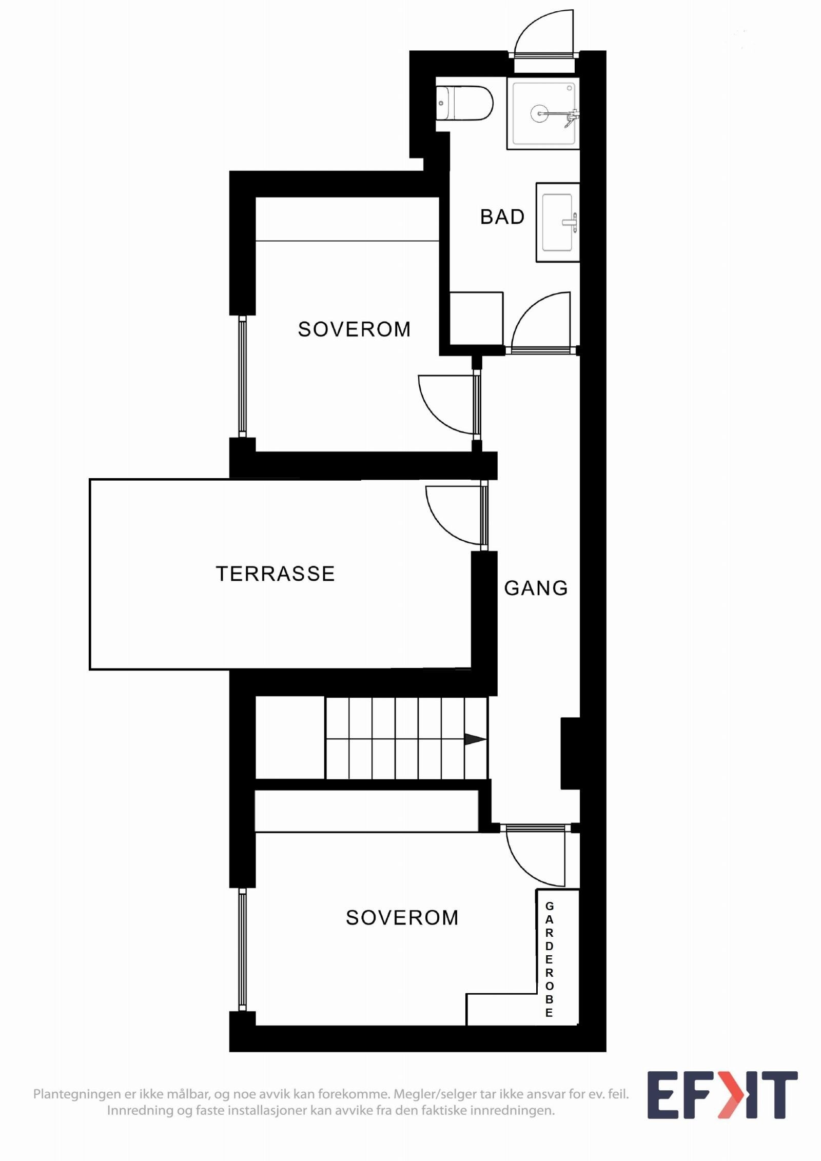 Planskisse 5 etg. Deler av himlingene er skråtak i loftetasjen. Galleribilde
