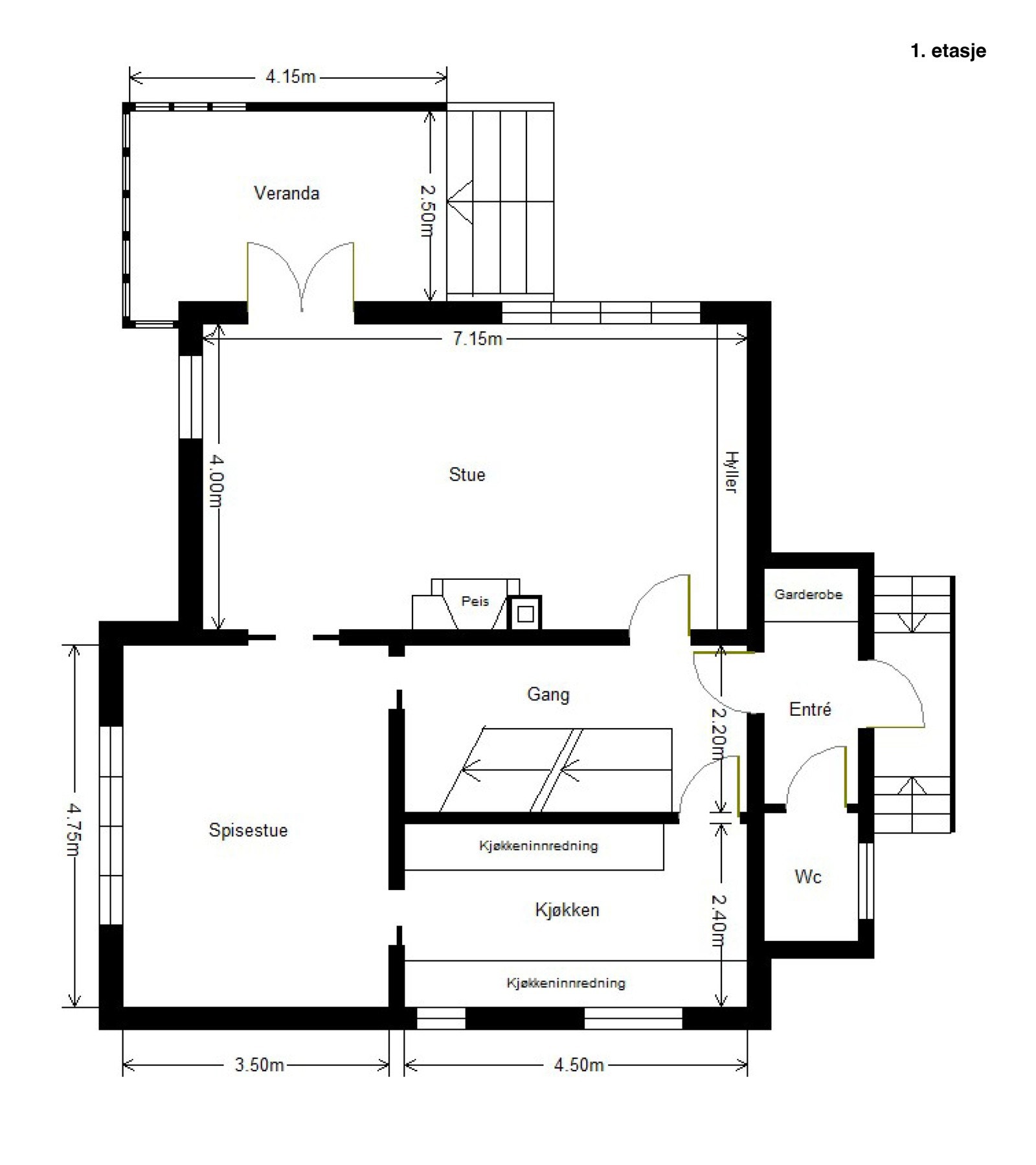Planskisse over boligens hovedetasje. Galleribilde