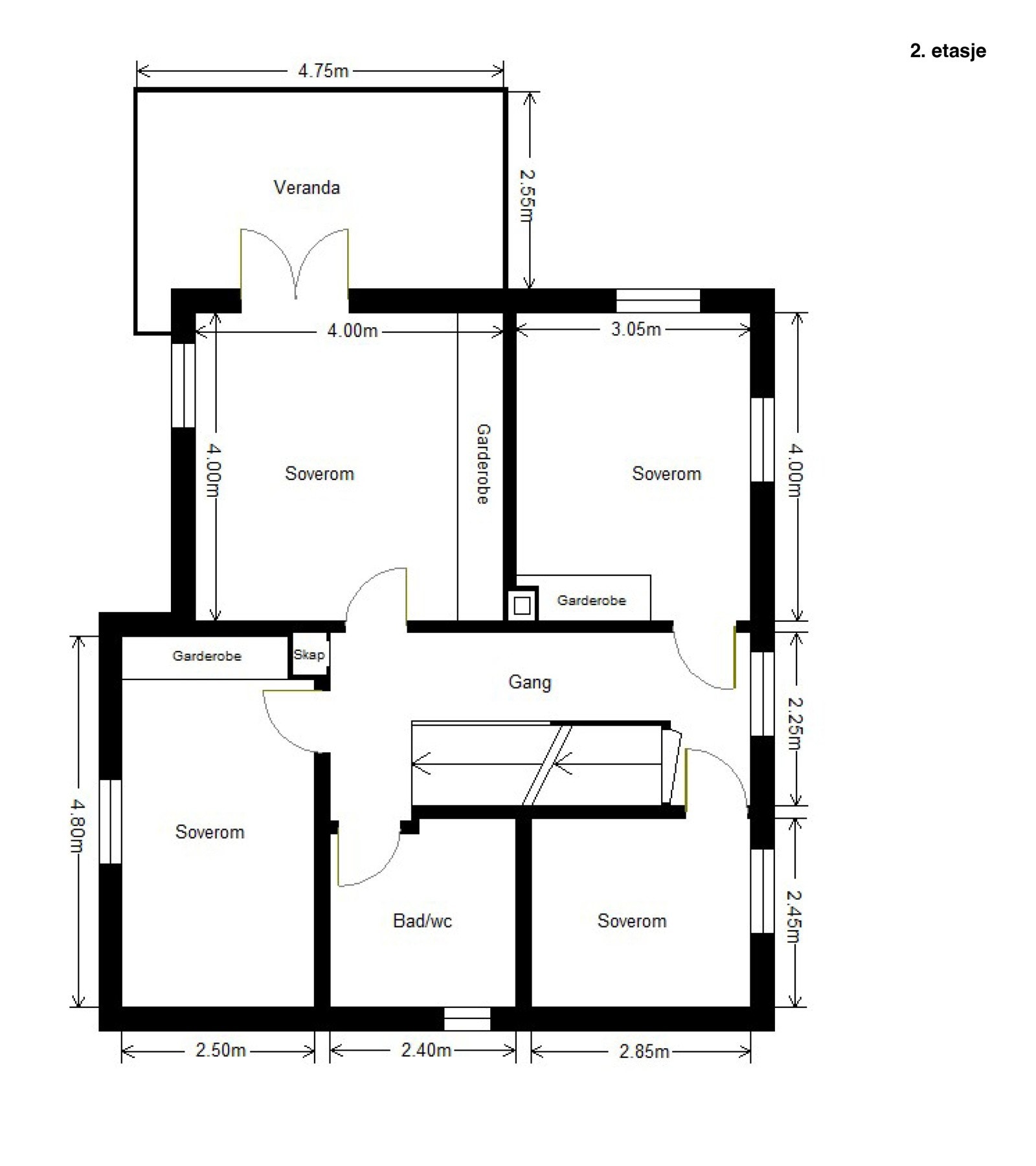 Planskisse over boligens 2. etasje. Galleribilde