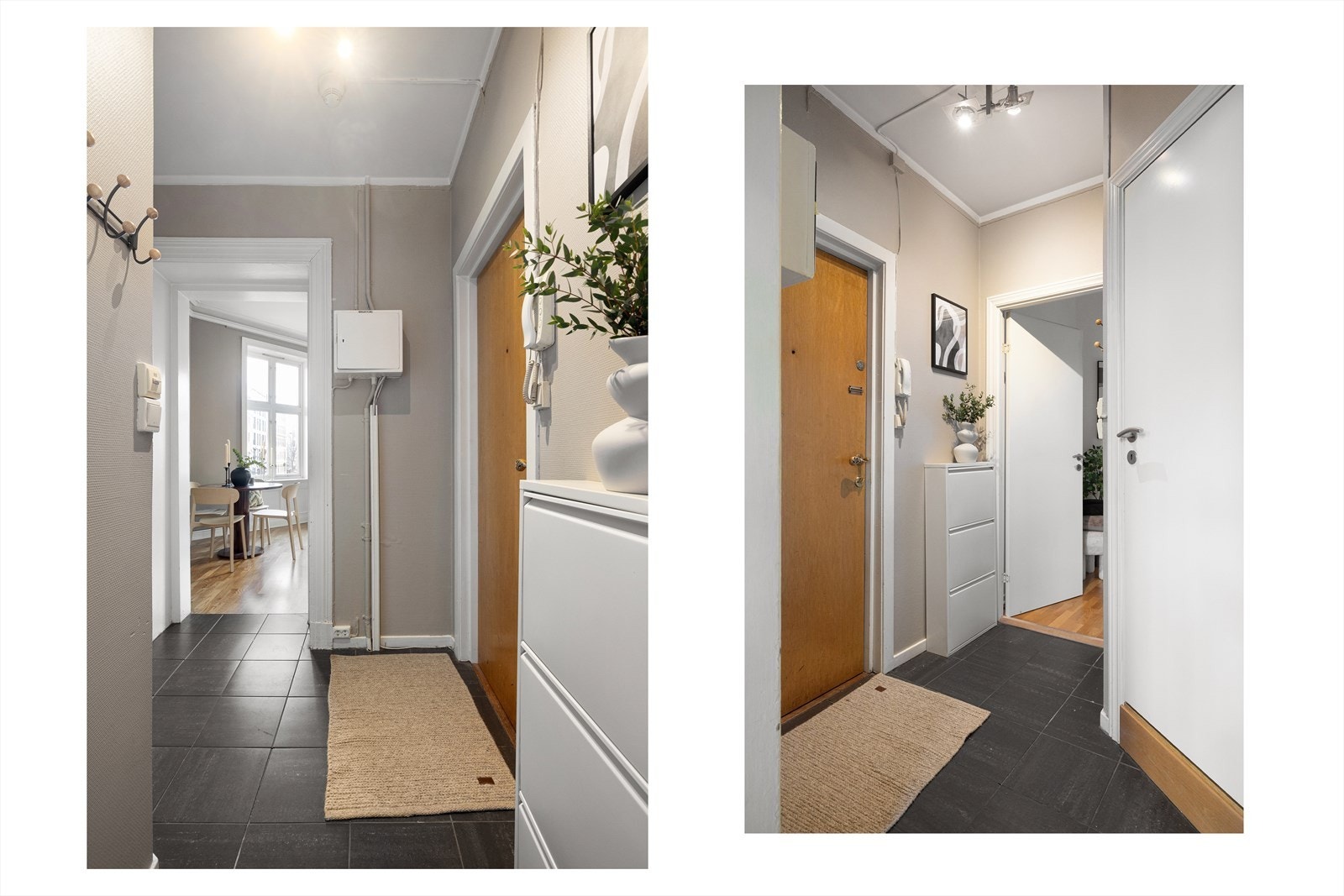 - Romslig flislagt entrè med god plass til oppbevaring - Galleribilde