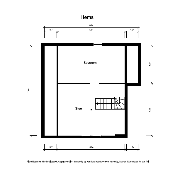 Plantegning hems - Hemsen er byggemeldt som ett stort hemsrom Galleribilde