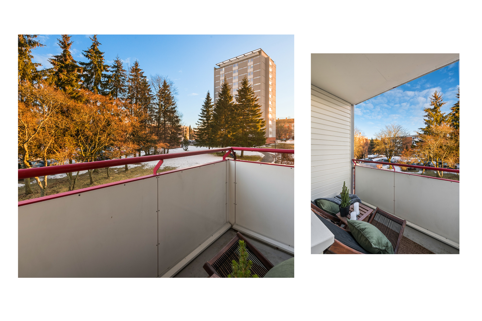 Utrolig koselig balkong med grønt utsyn. Her er det plass til både utemøbler og planter. Balkongen er skjermet og privat. Galleribilde