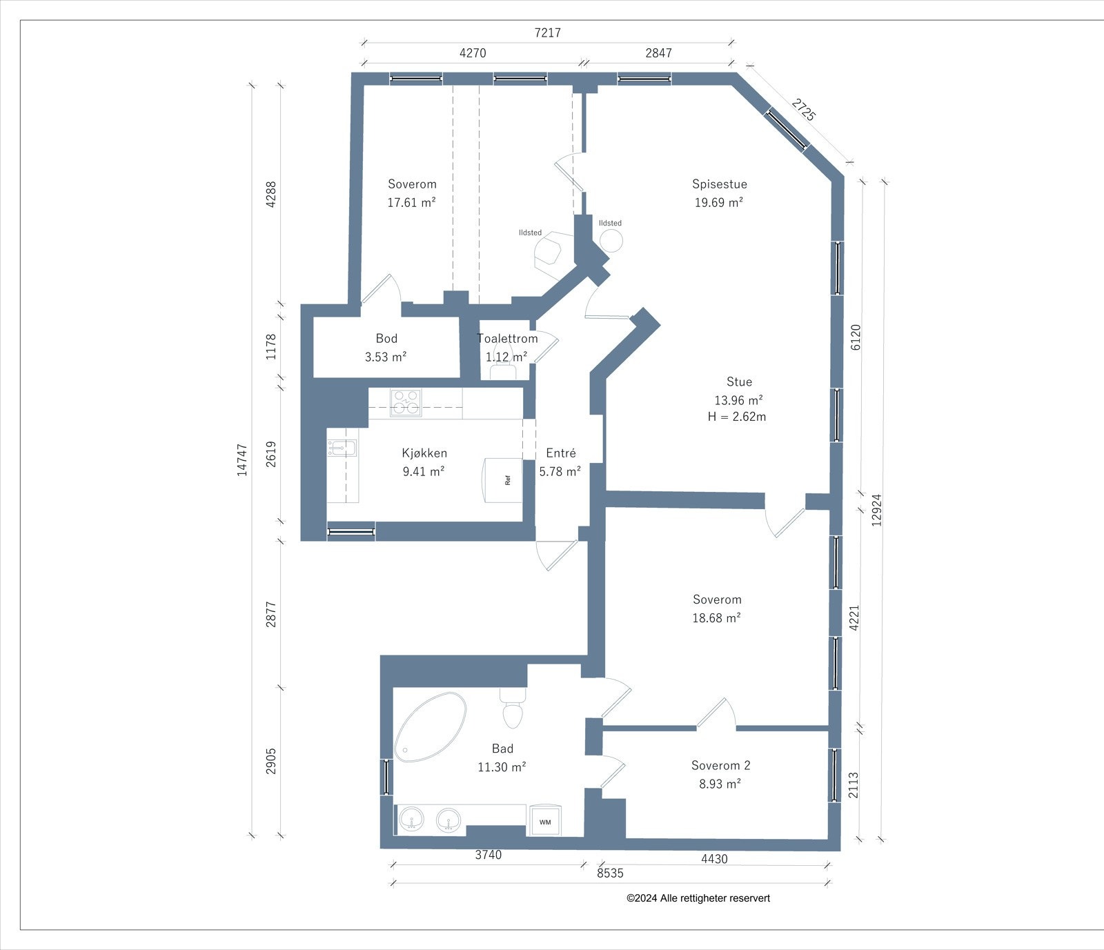Plantegning, mulighet for 2 bad. Galleribilde