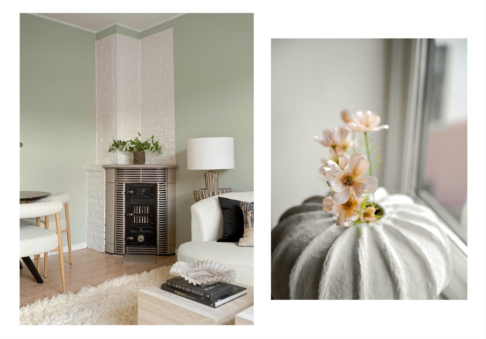 Den flotte hjørnekaminen sikrer behagelig varme. Galleribilde