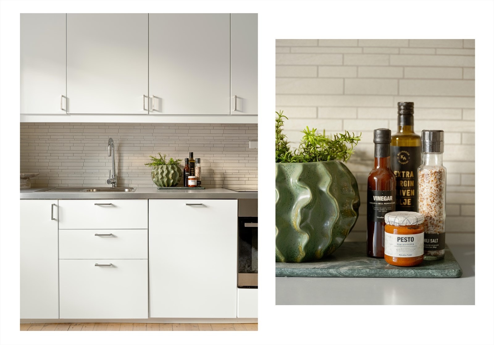 Hvitevarene er integrerte, og består av platetopp, stekeovn, oppvaskmaskin og kjøl/fryseskap. Galleribilde